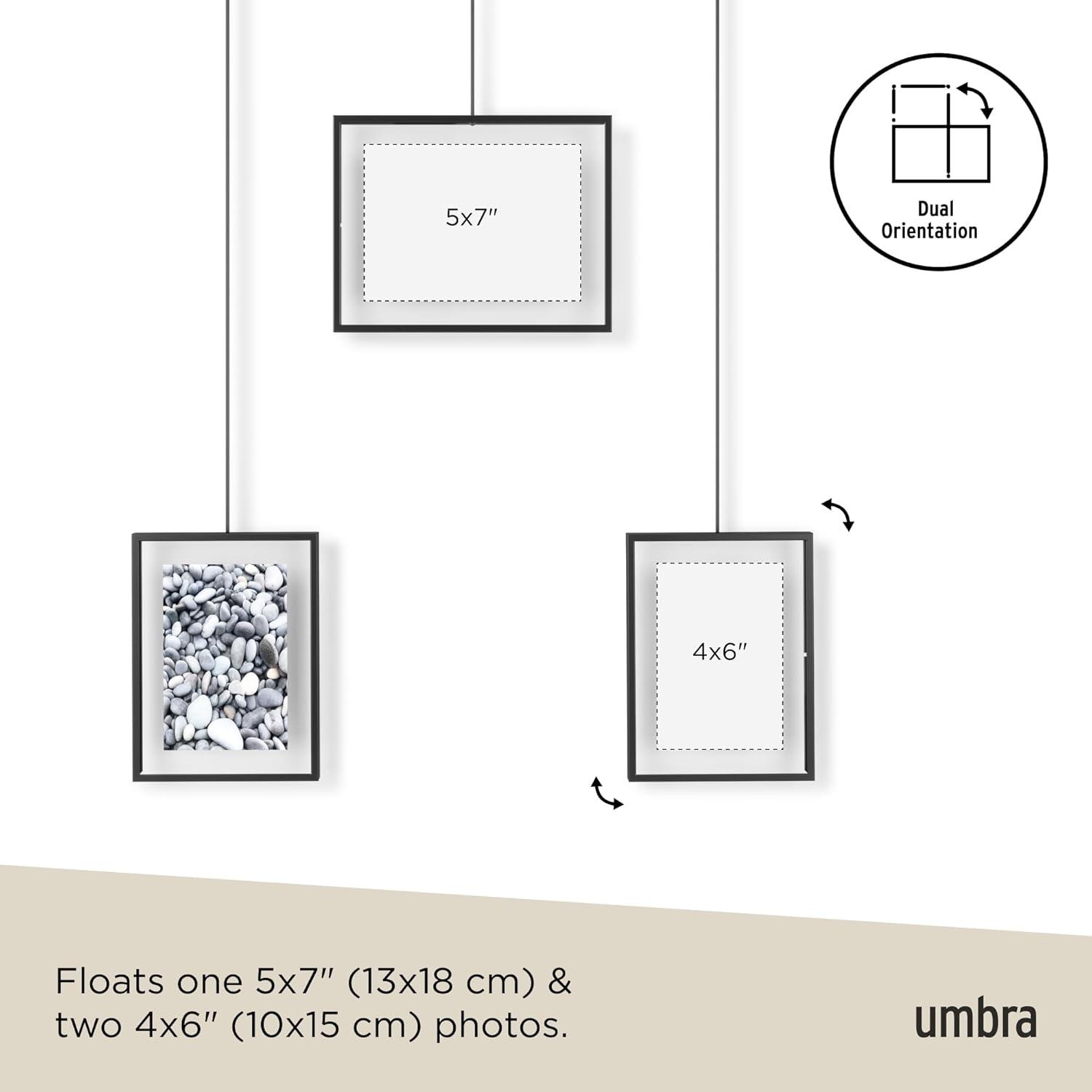 image:imageUmbra Exhibit Picture Frame Gallery Set Adjustable Collage Display for 3 Photos Prints Artwork and More Holds two 4x6 and one 5x7 Photos BlackBlack