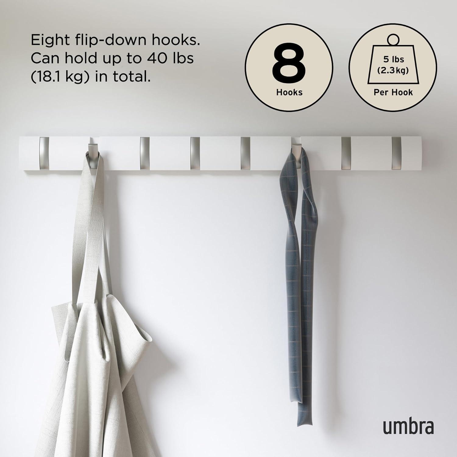 image:imageUmbra Flip WallMounted Coat Rack with 3 Hooks Modern SpaceSaving Storage for Hats Jackets Bags Entryway Mudroom Closet Bathroom Bedroom NaturalNickelWhiteNickel