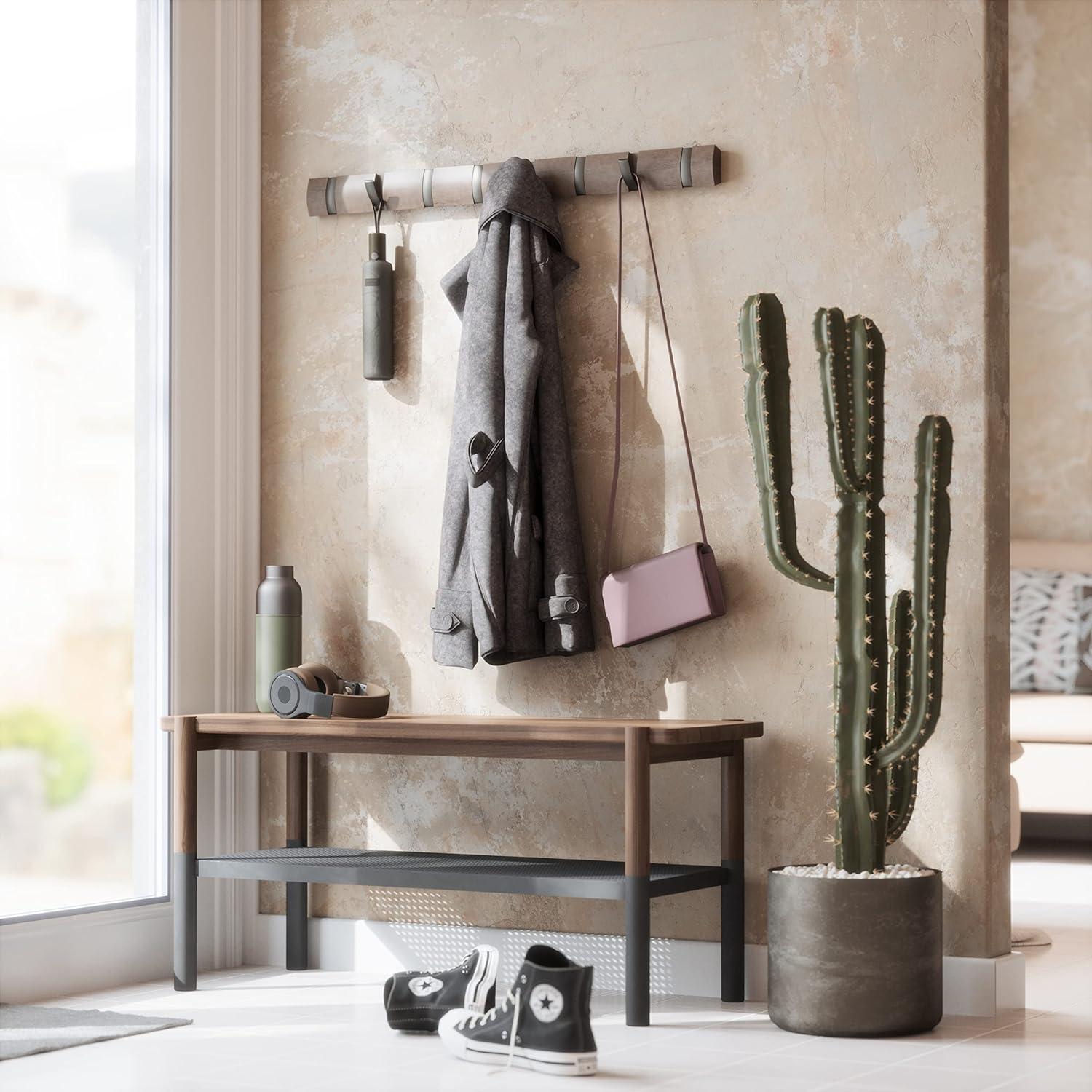 image:imageUmbra Flip WallMounted Coat Rack with 3 Hooks Modern SpaceSaving Storage for Hats Jackets Bags Entryway Mudroom Closet Bathroom Bedroom NaturalNickelGreyPewter