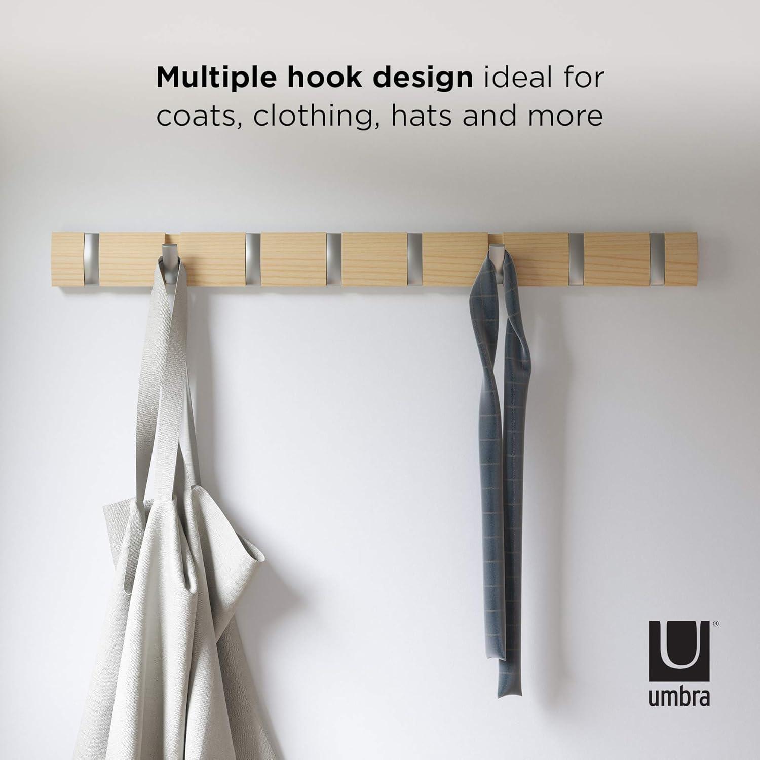 image:imageUmbra Flip WallMounted Coat Rack with 3 Hooks Modern SpaceSaving Storage for Hats Jackets Bags Entryway Mudroom Closet Bathroom Bedroom NaturalNickelNaturalNickel