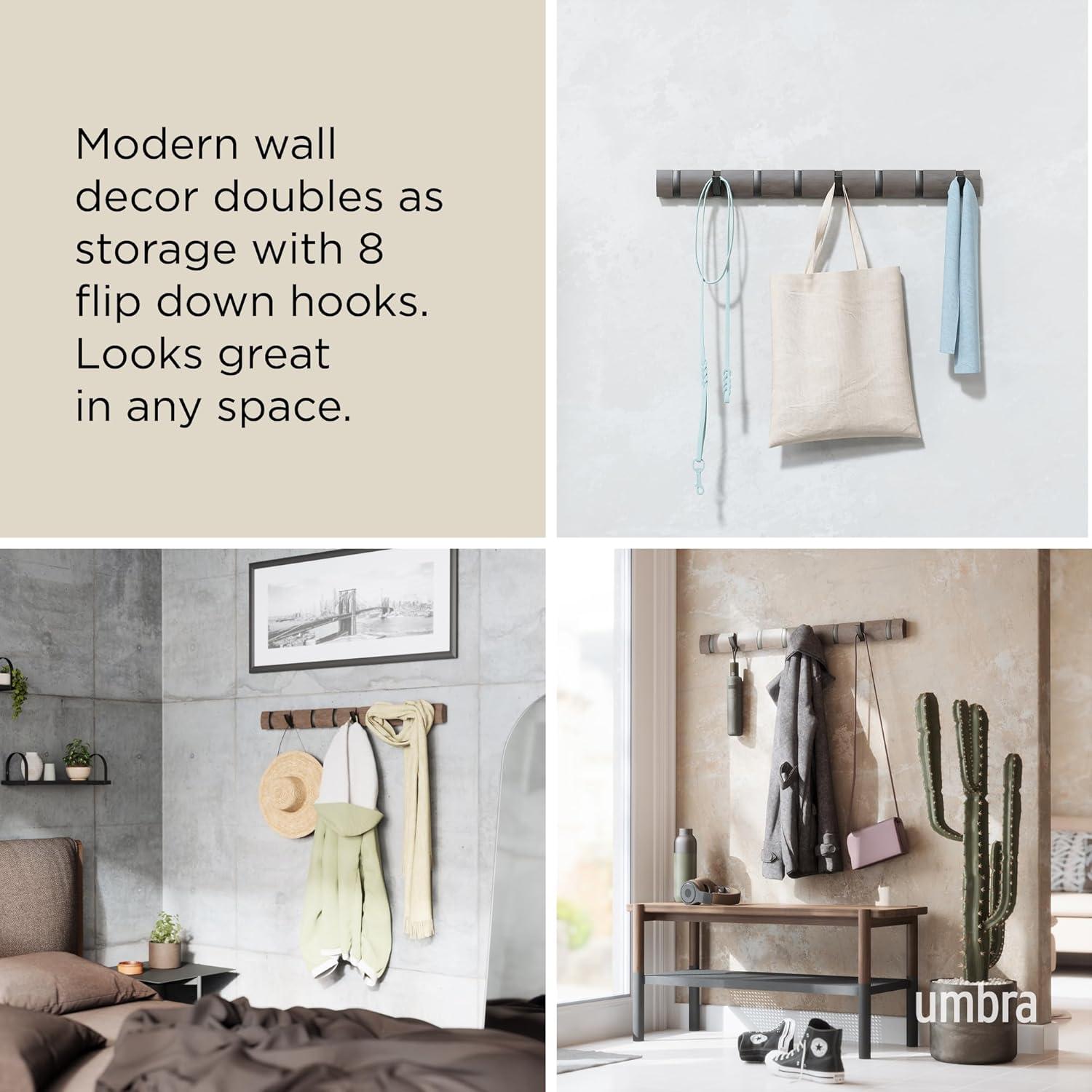 image:imageUmbra Flip WallMounted Coat Rack with 3 Hooks Modern SpaceSaving Storage for Hats Jackets Bags Entryway Mudroom Closet Bathroom Bedroom NaturalNickelWhiteNickel