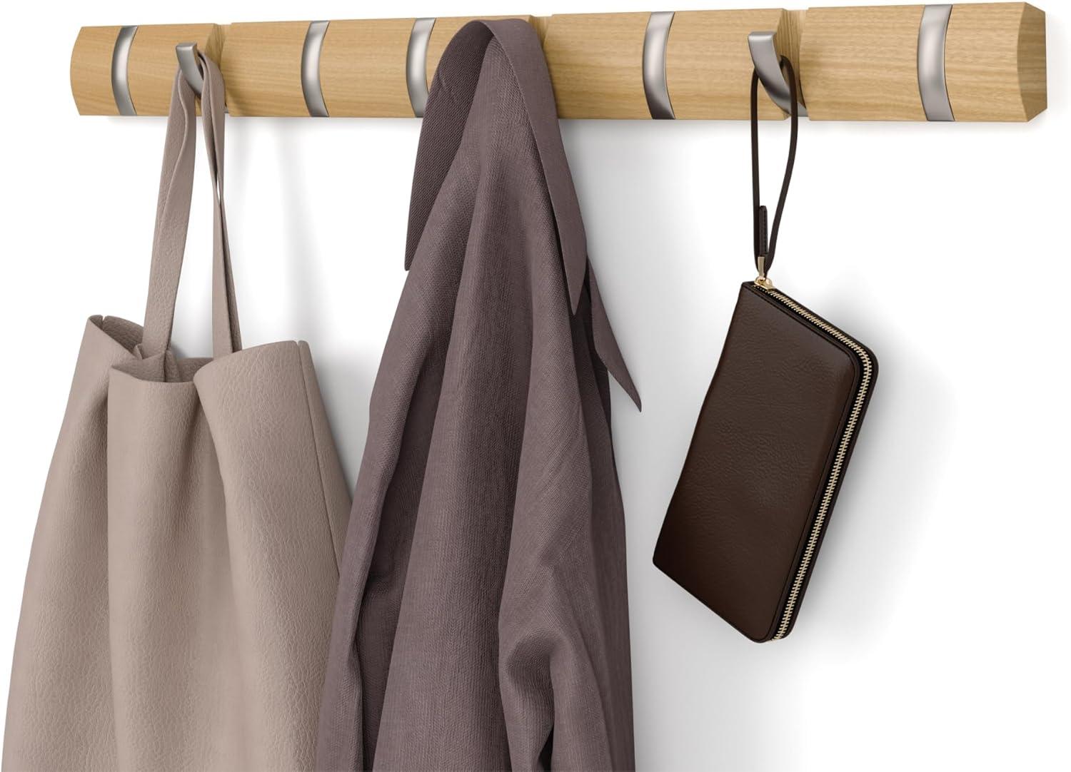 image:imageUmbra Flip WallMounted Coat Rack with 3 Hooks Modern SpaceSaving Storage for Hats Jackets Bags Entryway Mudroom Closet Bathroom Bedroom NaturalNickelNaturalNickel