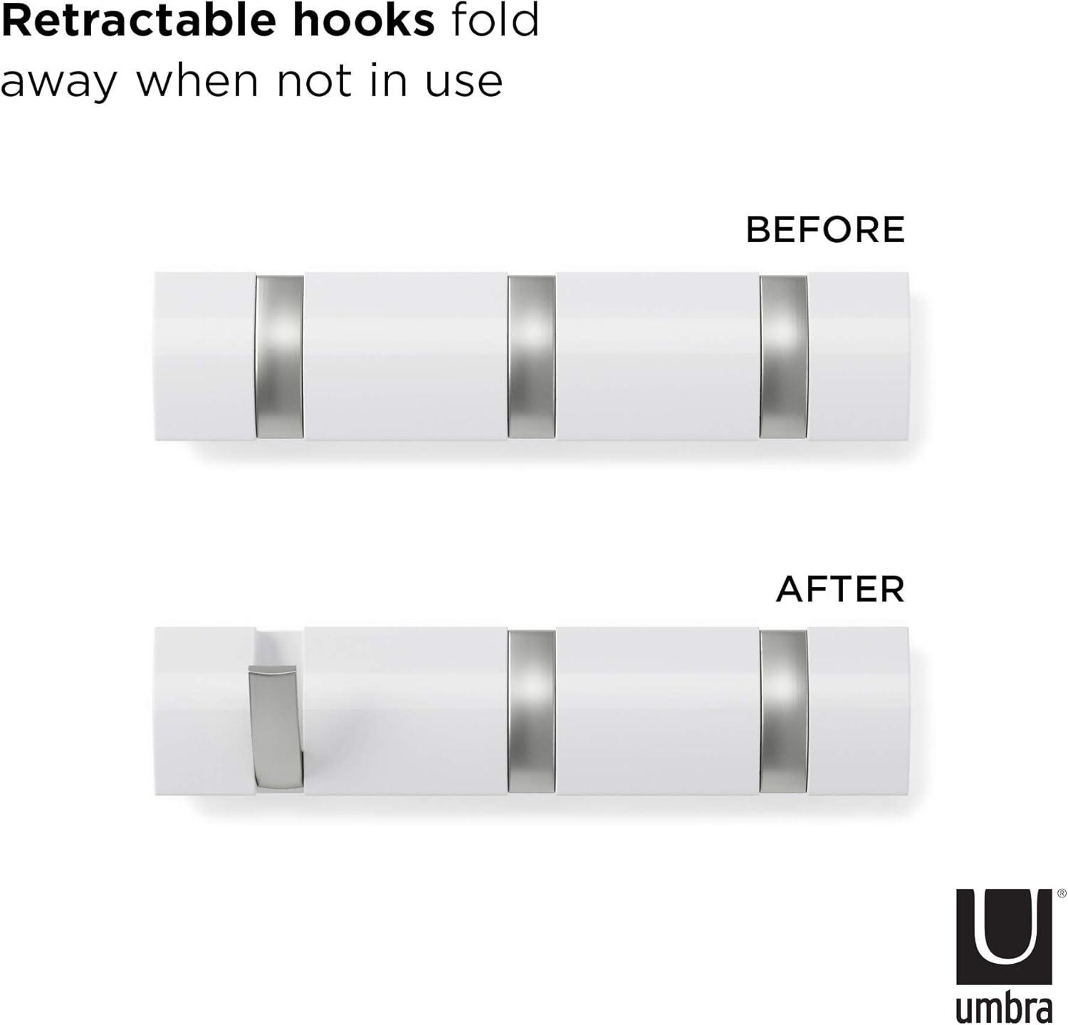 image:imageUmbra Flip WallMounted Coat Rack with 3 Hooks Modern SpaceSaving Storage for Hats Jackets Bags Entryway Mudroom Closet Bathroom Bedroom NaturalNickelWhiteNickel