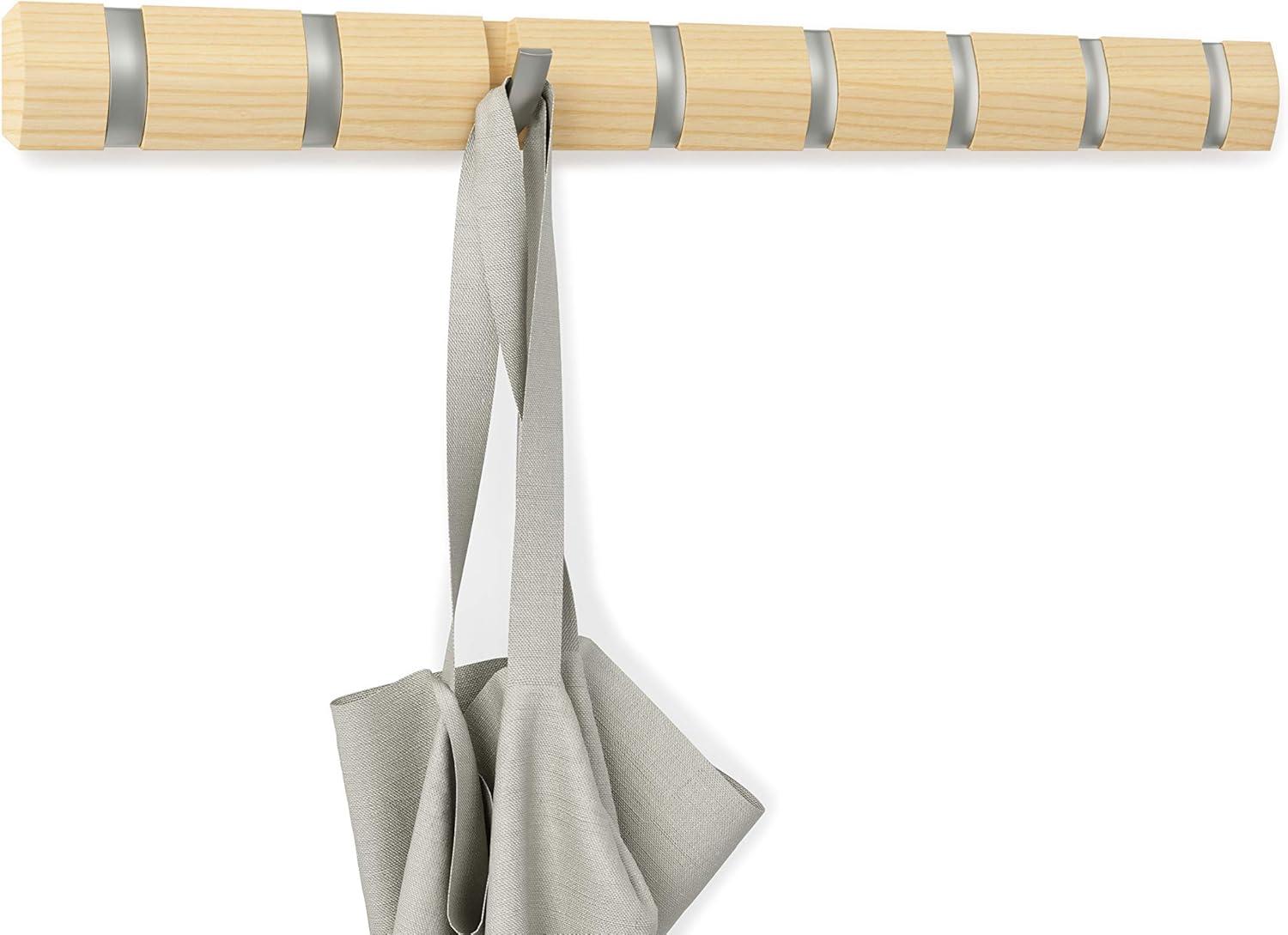 image:imageUmbra Flip WallMounted Coat Rack with 3 Hooks Modern SpaceSaving Storage for Hats Jackets Bags Entryway Mudroom Closet Bathroom Bedroom NaturalNickelNaturalNickel