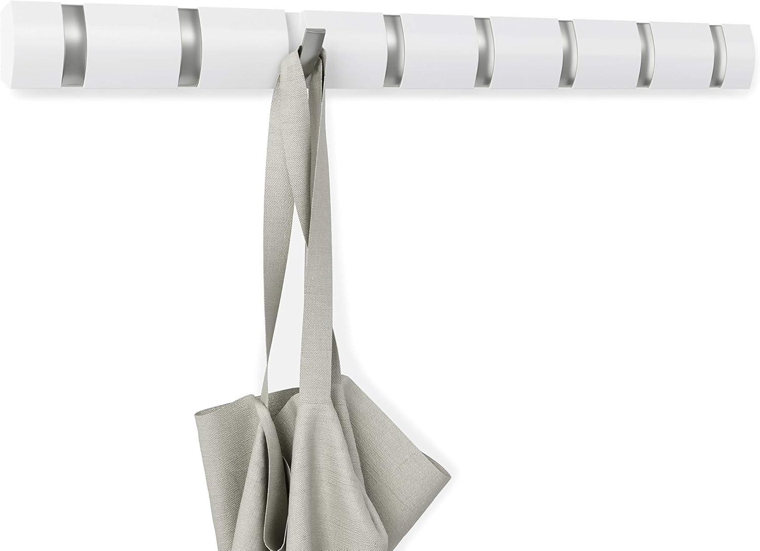 image:imageUmbra Flip WallMounted Coat Rack with 3 Hooks Modern SpaceSaving Storage for Hats Jackets Bags Entryway Mudroom Closet Bathroom Bedroom NaturalNickelWhiteNickel