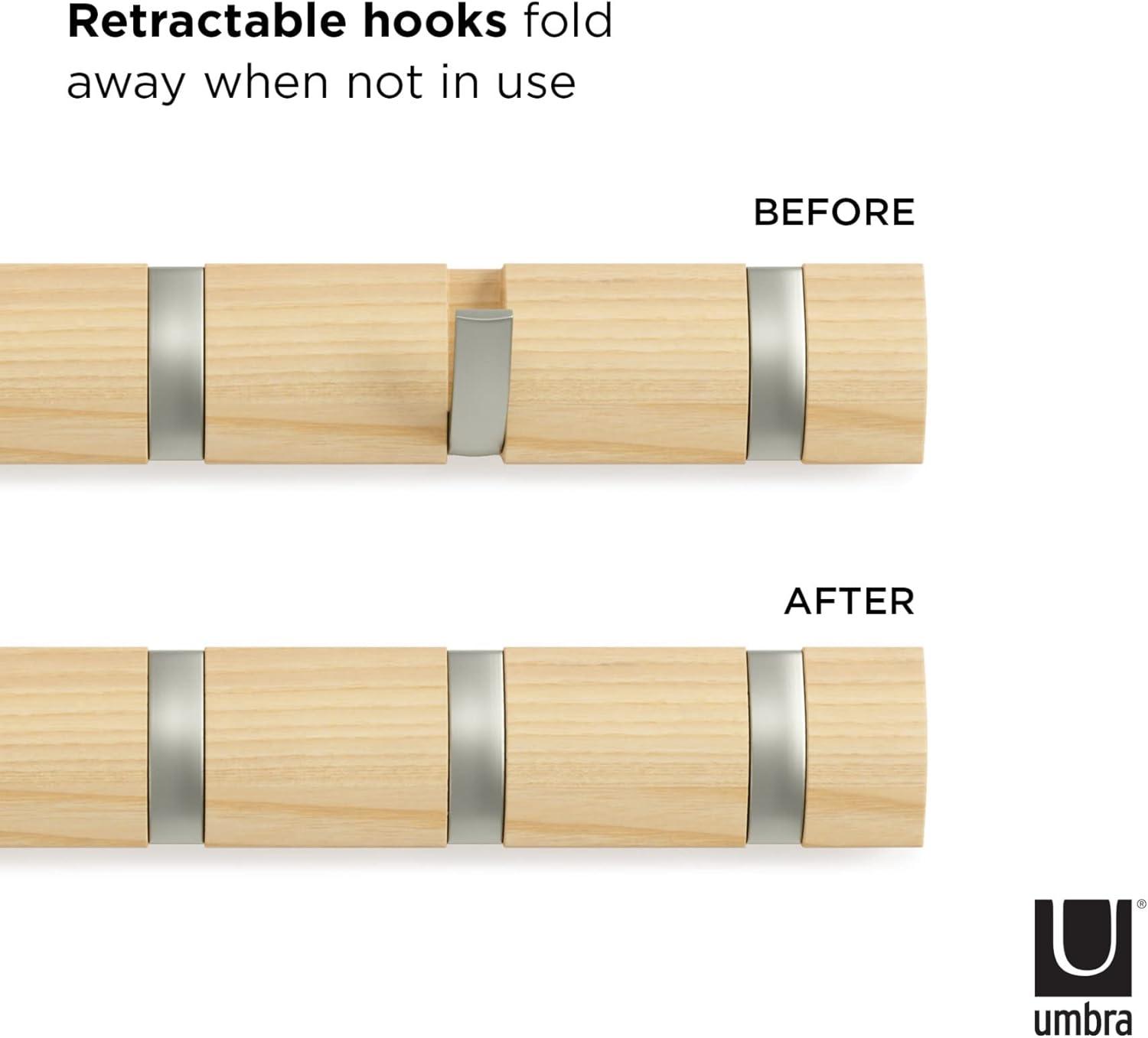 image:imageUmbra Flip WallMounted Coat Rack with 3 Hooks Modern SpaceSaving Storage for Hats Jackets Bags Entryway Mudroom Closet Bathroom Bedroom NaturalNickelNatural
