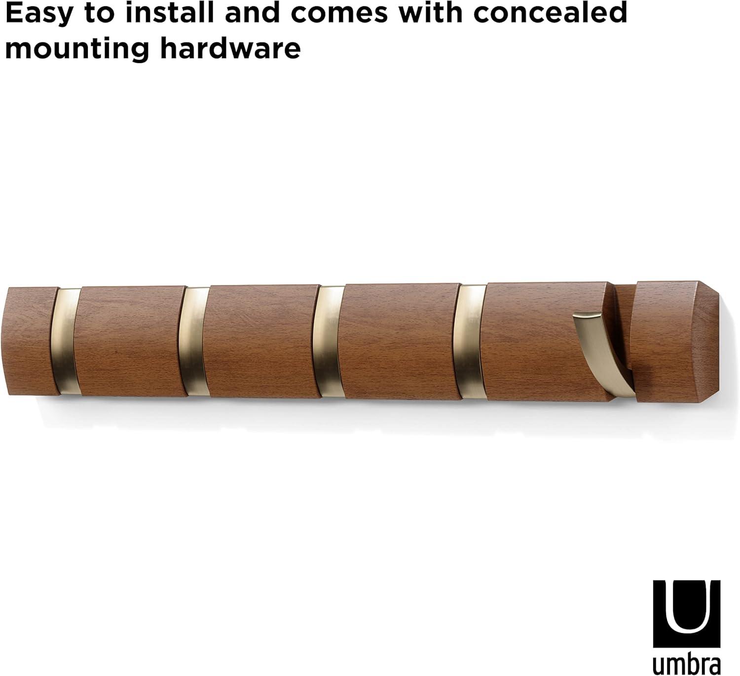 image:imageUmbra Flip WallMounted Coat Rack with 3 Hooks Modern SpaceSaving Storage for Hats Jackets Bags Entryway Mudroom Closet Bathroom Bedroom NaturalNickelWalnutGold