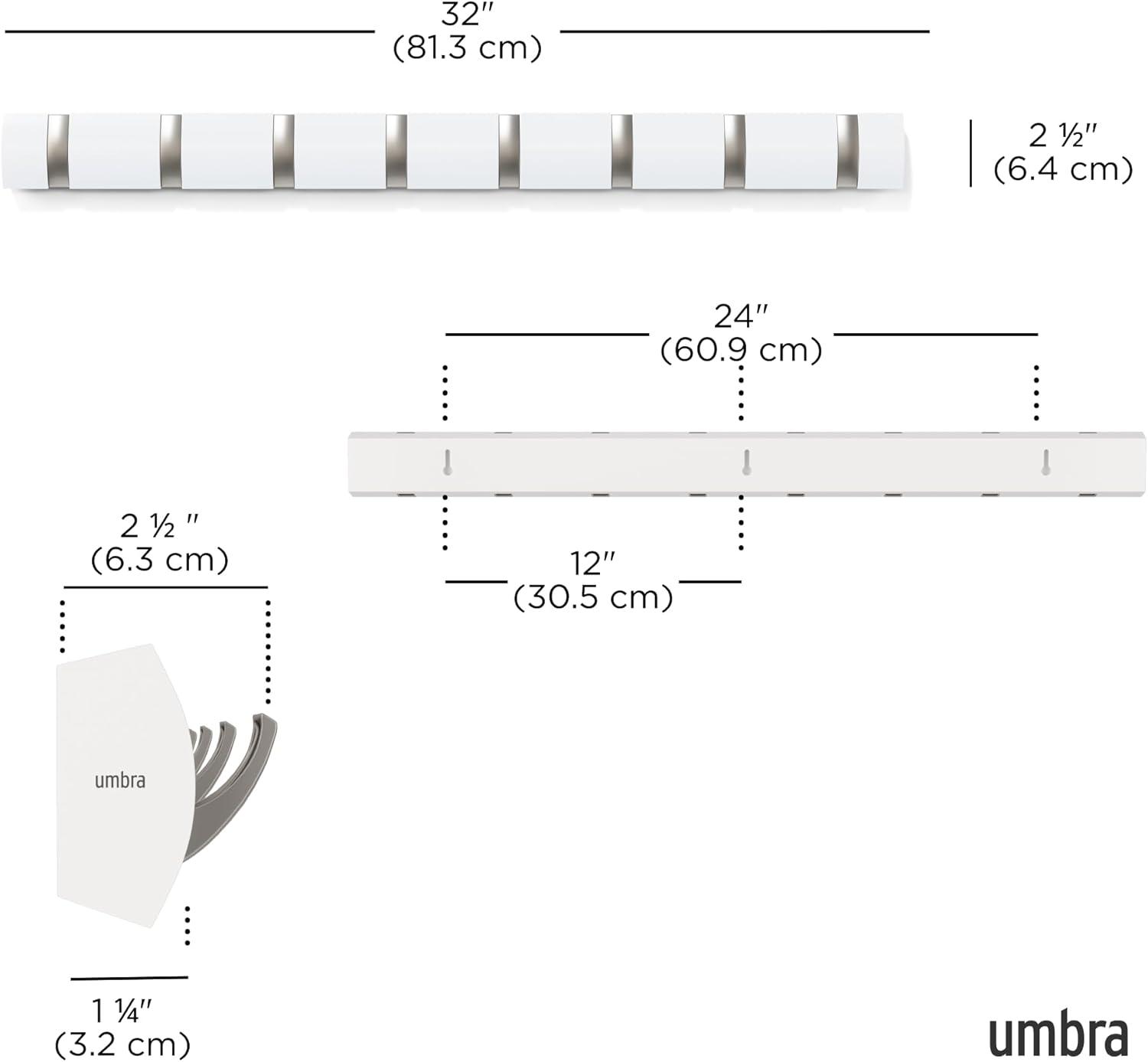 image:imageUmbra Flip WallMounted Coat Rack with 3 Hooks Modern SpaceSaving Storage for Hats Jackets Bags Entryway Mudroom Closet Bathroom Bedroom NaturalNickelWhiteNickel