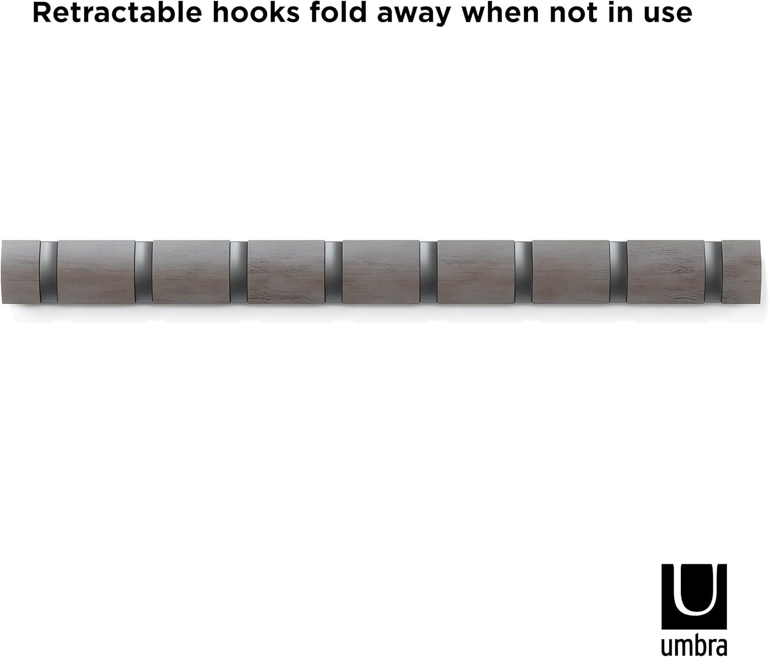 image:imageUmbra Flip WallMounted Coat Rack with 3 Hooks Modern SpaceSaving Storage for Hats Jackets Bags Entryway Mudroom Closet Bathroom Bedroom NaturalNickelGreyPewter