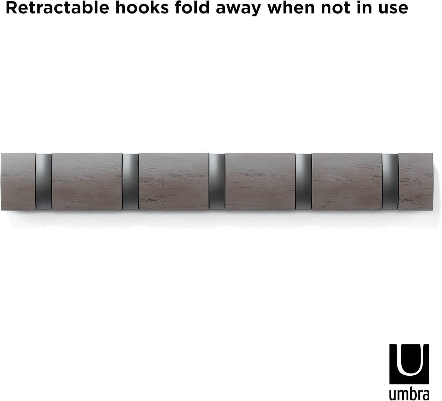 image:imageUmbra Flip WallMounted Coat Rack with 3 Hooks Modern SpaceSaving Storage for Hats Jackets Bags Entryway Mudroom Closet Bathroom Bedroom NaturalNickelGreyPewter