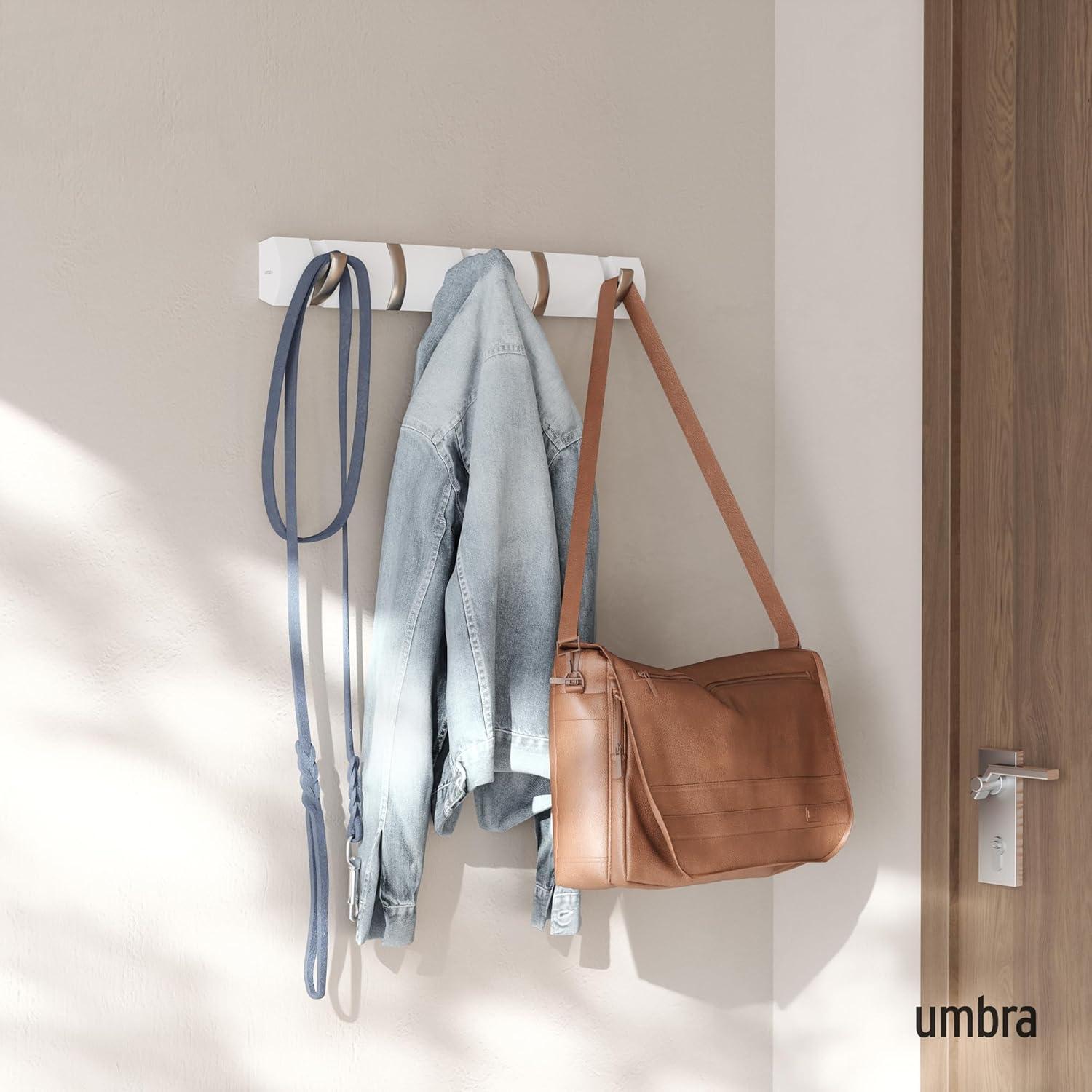 image:imageUmbra Flip WallMounted Coat Rack with 3 Hooks Modern SpaceSaving Storage for Hats Jackets Bags Entryway Mudroom Closet Bathroom Bedroom NaturalNickelWhiteNickel