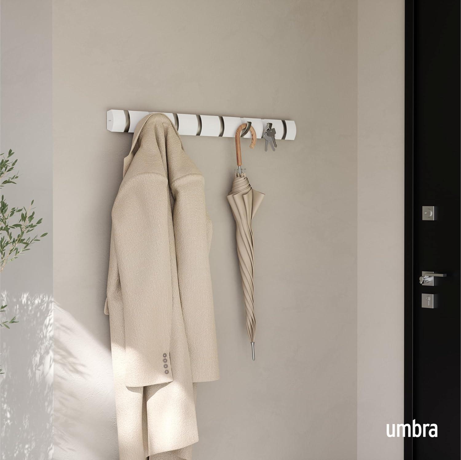 image:imageUmbra Flip WallMounted Coat Rack with 3 Hooks Modern SpaceSaving Storage for Hats Jackets Bags Entryway Mudroom Closet Bathroom Bedroom NaturalNickelWhiteNickel
