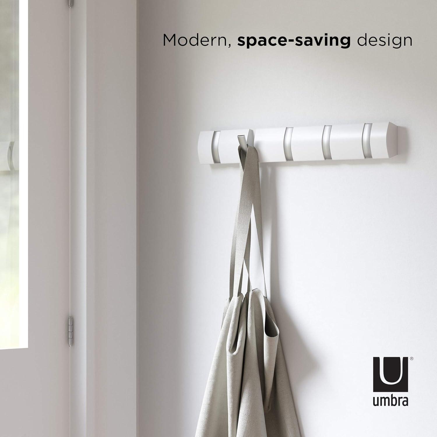 image:imageUmbra Flip WallMounted Coat Rack with 3 Hooks Modern SpaceSaving Storage for Hats Jackets Bags Entryway Mudroom Closet Bathroom Bedroom NaturalNickelWhiteNickel