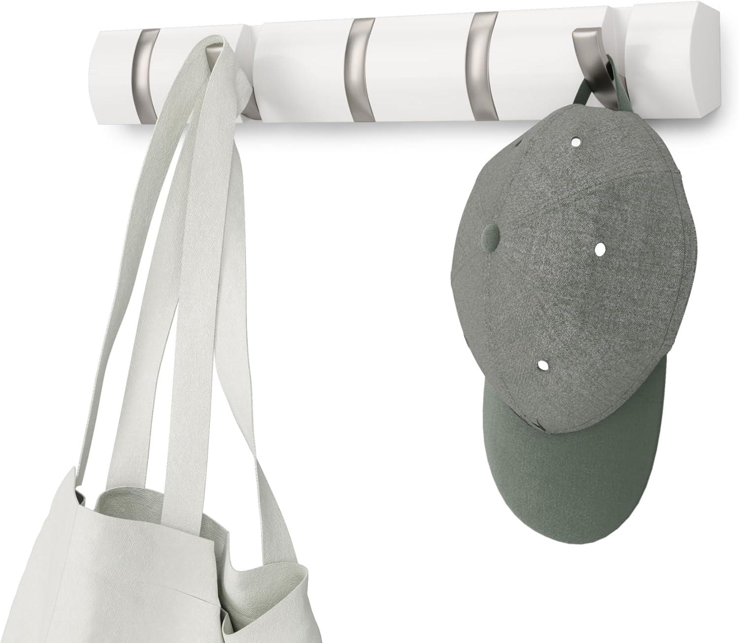 image:imageUmbra Flip WallMounted Coat Rack with 3 Hooks Modern SpaceSaving Storage for Hats Jackets Bags Entryway Mudroom Closet Bathroom Bedroom NaturalNickelWhiteNickel