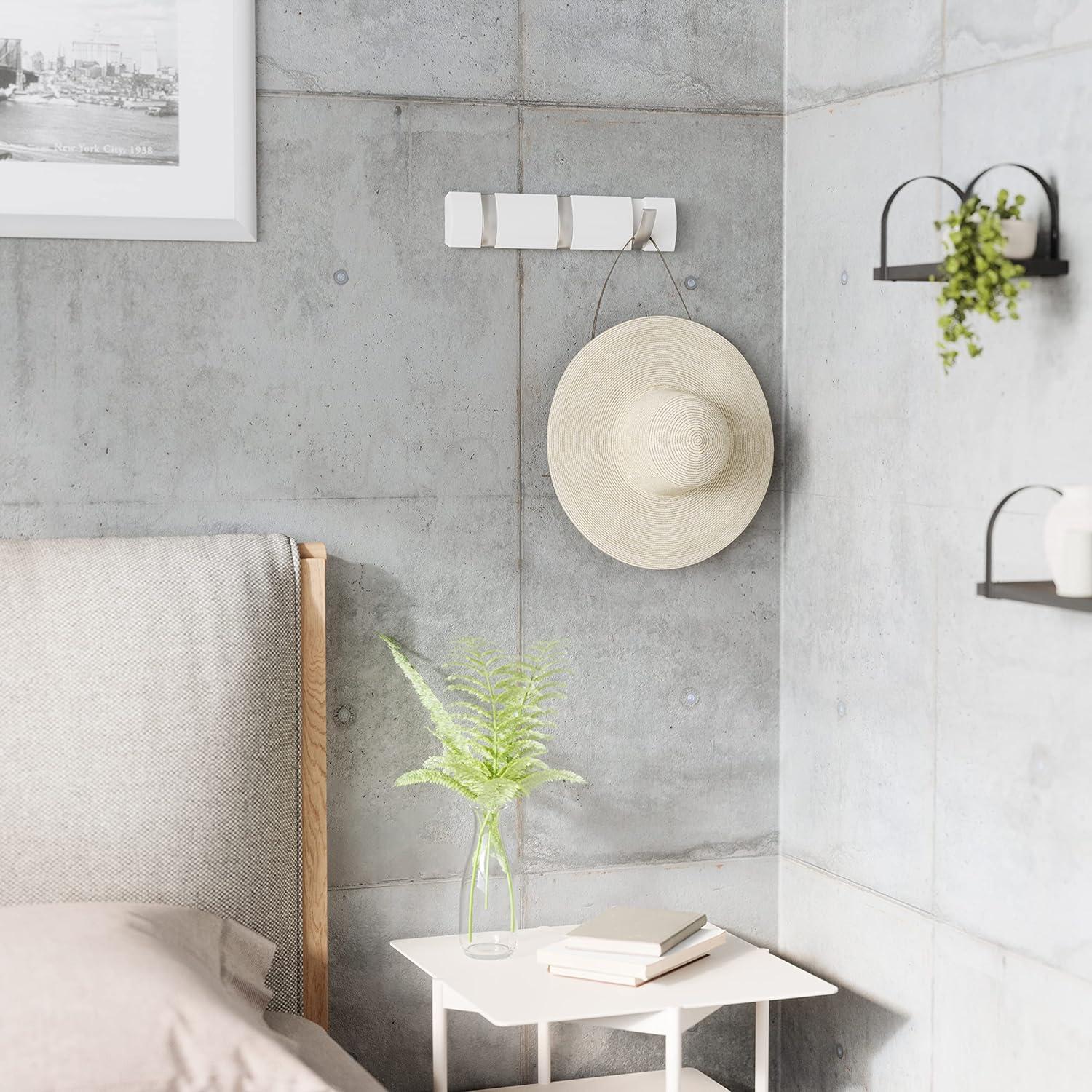 image:imageUmbra Flip WallMounted Coat Rack with 3 Hooks Modern SpaceSaving Storage for Hats Jackets Bags Entryway Mudroom Closet Bathroom Bedroom NaturalNickelWhiteNickel