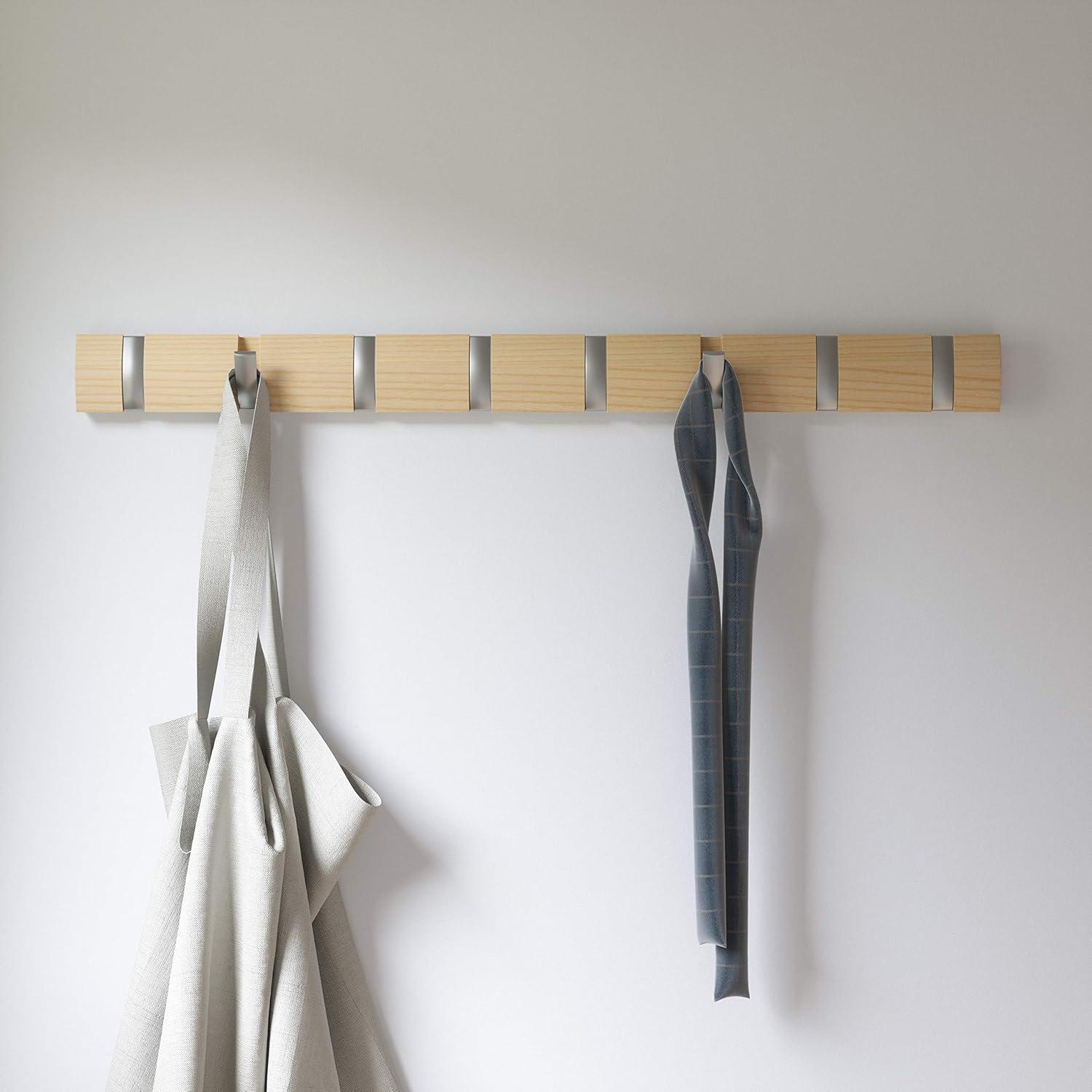 image:imageUmbra Flip WallMounted Coat Rack with 3 Hooks Modern SpaceSaving Storage for Hats Jackets Bags Entryway Mudroom Closet Bathroom Bedroom NaturalNickelNaturalNickel