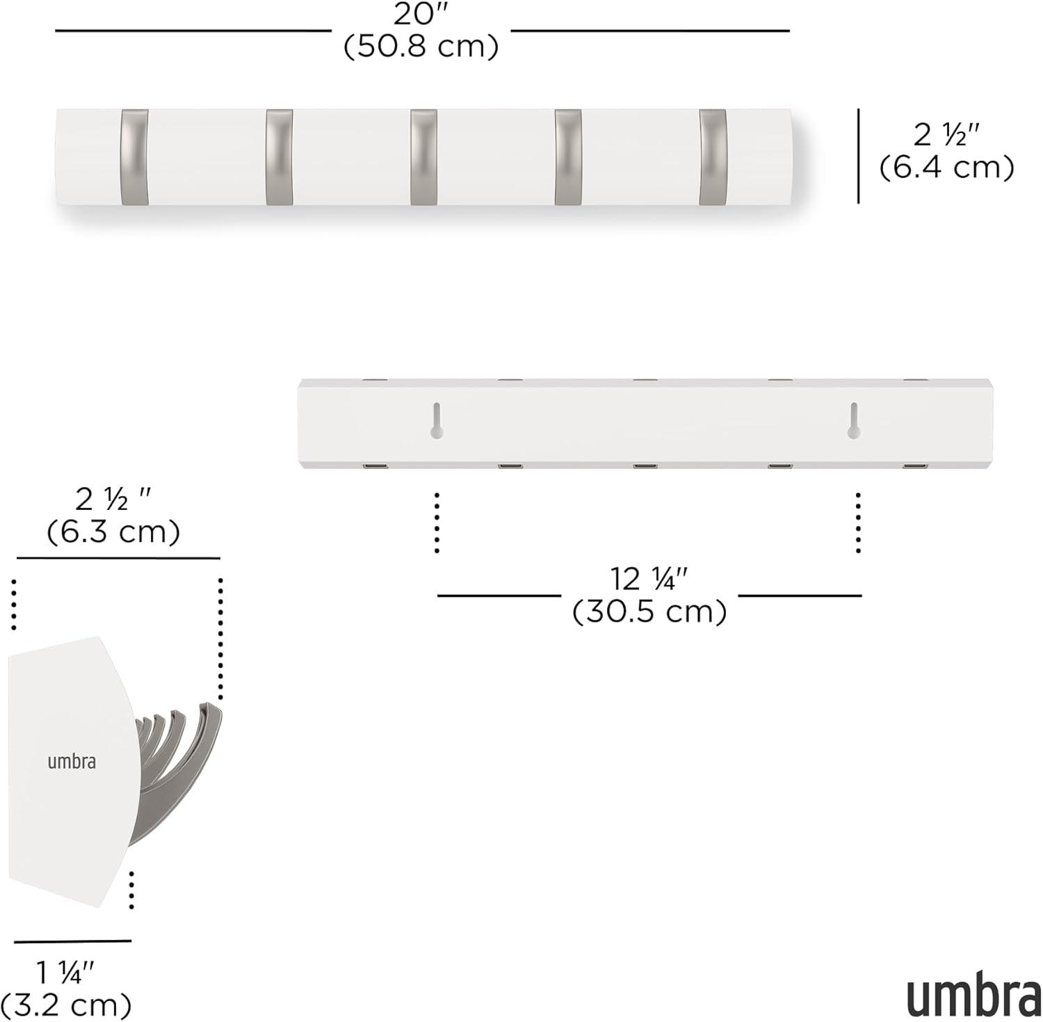 image:imageUmbra Flip WallMounted Coat Rack with 3 Hooks Modern SpaceSaving Storage for Hats Jackets Bags Entryway Mudroom Closet Bathroom Bedroom NaturalNickelWhiteNickel