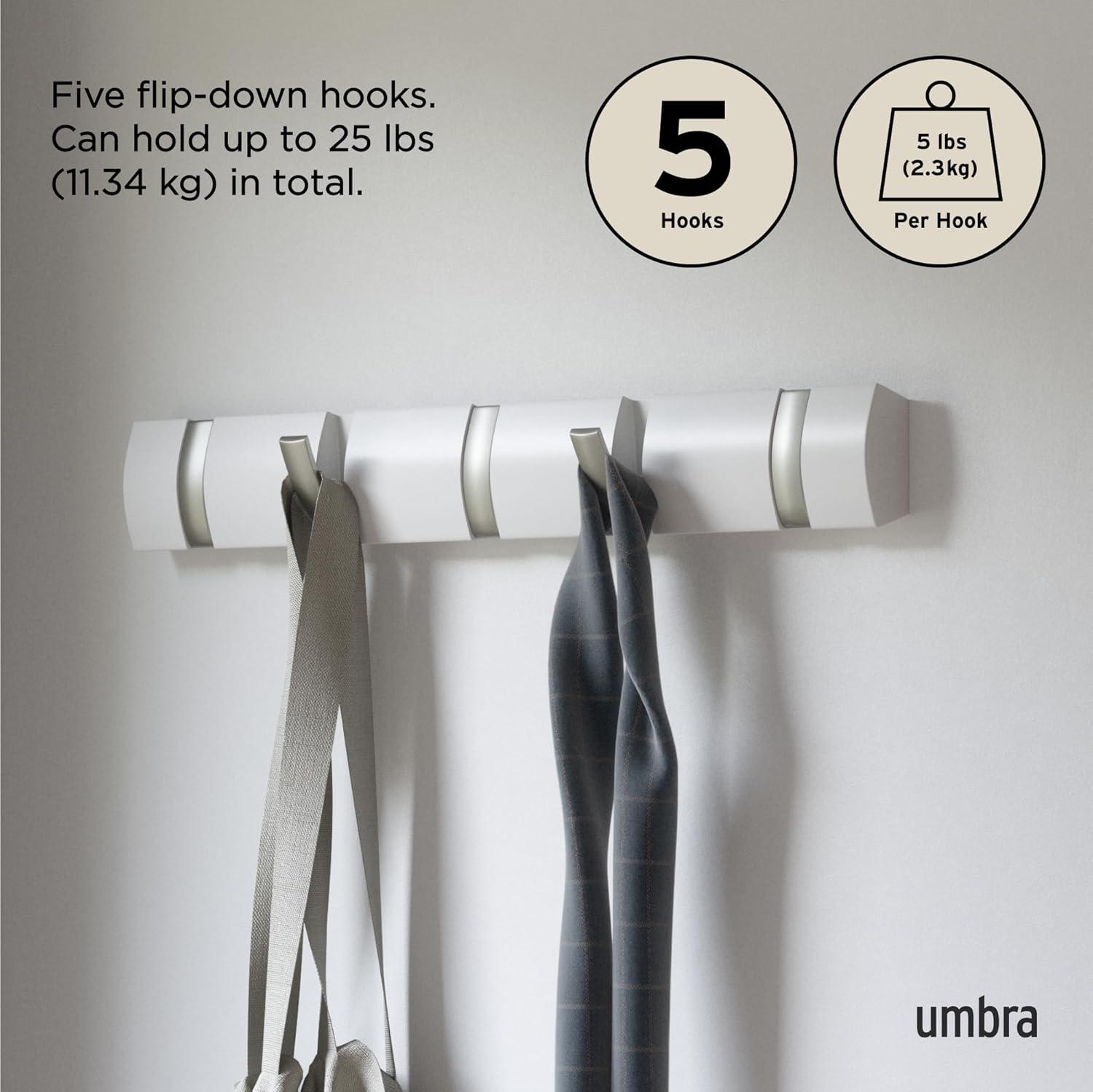 image:imageUmbra Flip WallMounted Coat Rack with 3 Hooks Modern SpaceSaving Storage for Hats Jackets Bags Entryway Mudroom Closet Bathroom Bedroom NaturalNickelWhiteNickel