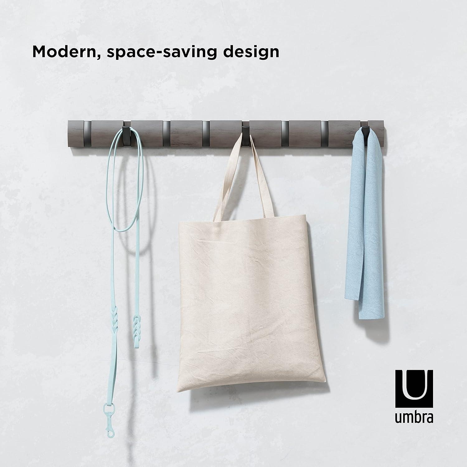 image:imageUmbra Flip WallMounted Coat Rack with 3 Hooks Modern SpaceSaving Storage for Hats Jackets Bags Entryway Mudroom Closet Bathroom Bedroom NaturalNickelGreyPewter