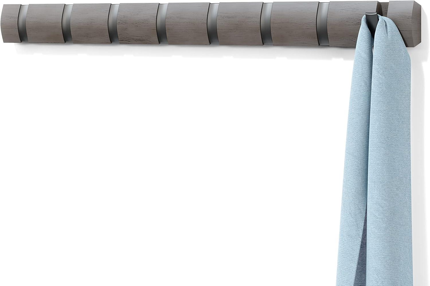 image:imageUmbra Flip WallMounted Coat Rack with 3 Hooks Modern SpaceSaving Storage for Hats Jackets Bags Entryway Mudroom Closet Bathroom Bedroom NaturalNickelGreyPewter