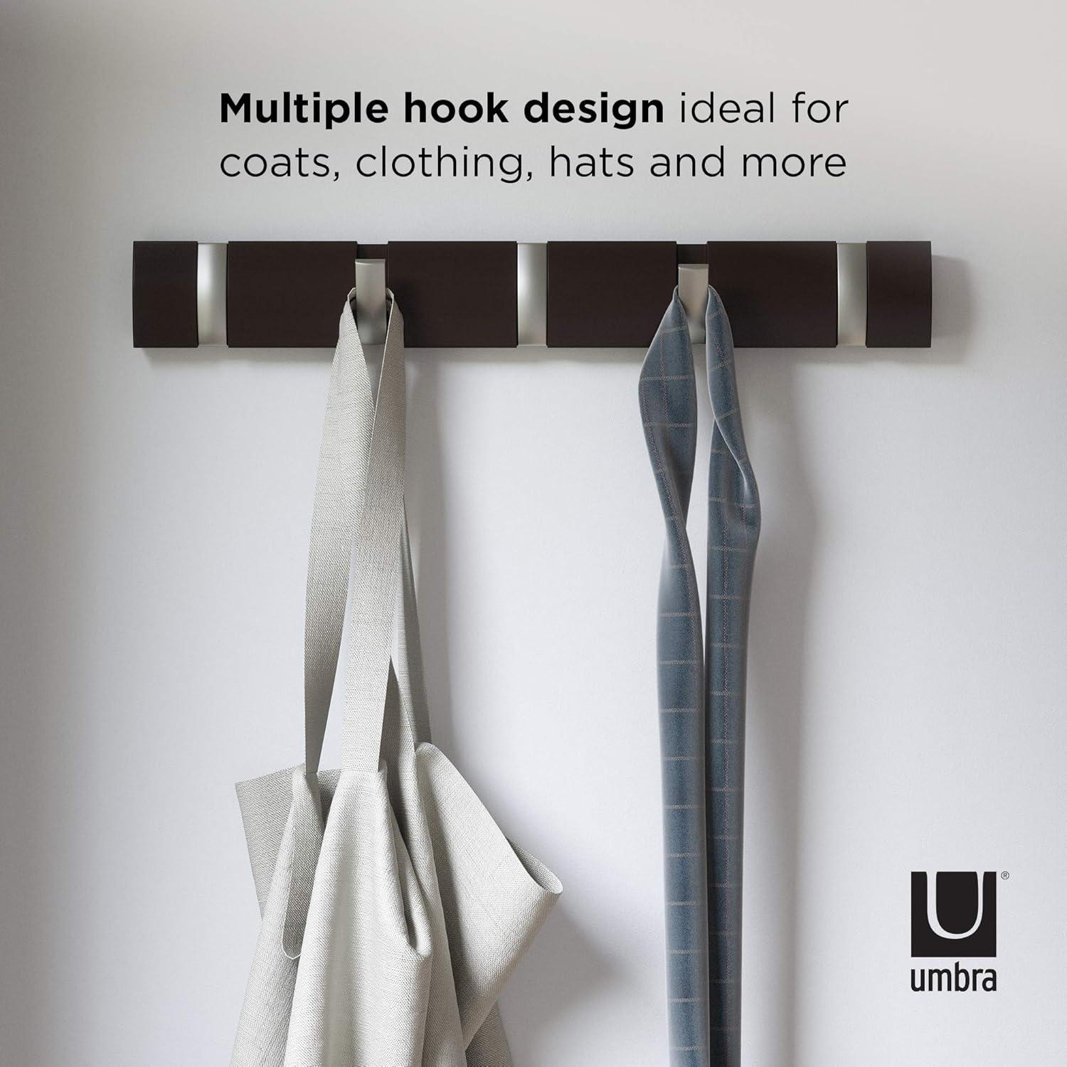 image:imageUmbra Flip WallMounted Coat Rack with 3 Hooks Modern SpaceSaving Storage for Hats Jackets Bags Entryway Mudroom Closet Bathroom Bedroom NaturalNickelEspressoNickel