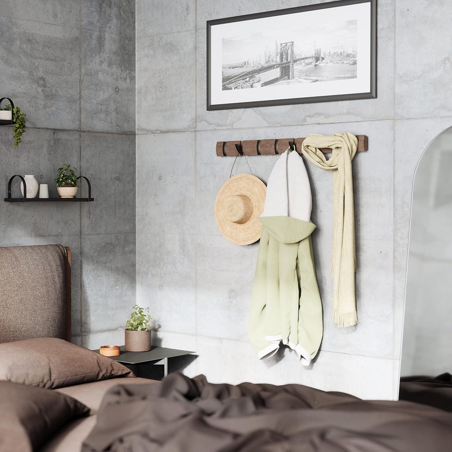 image:imageUmbra Flip WallMounted Coat Rack with 3 Hooks Modern SpaceSaving Storage for Hats Jackets Bags Entryway Mudroom Closet Bathroom Bedroom NaturalNickelGreyPewter