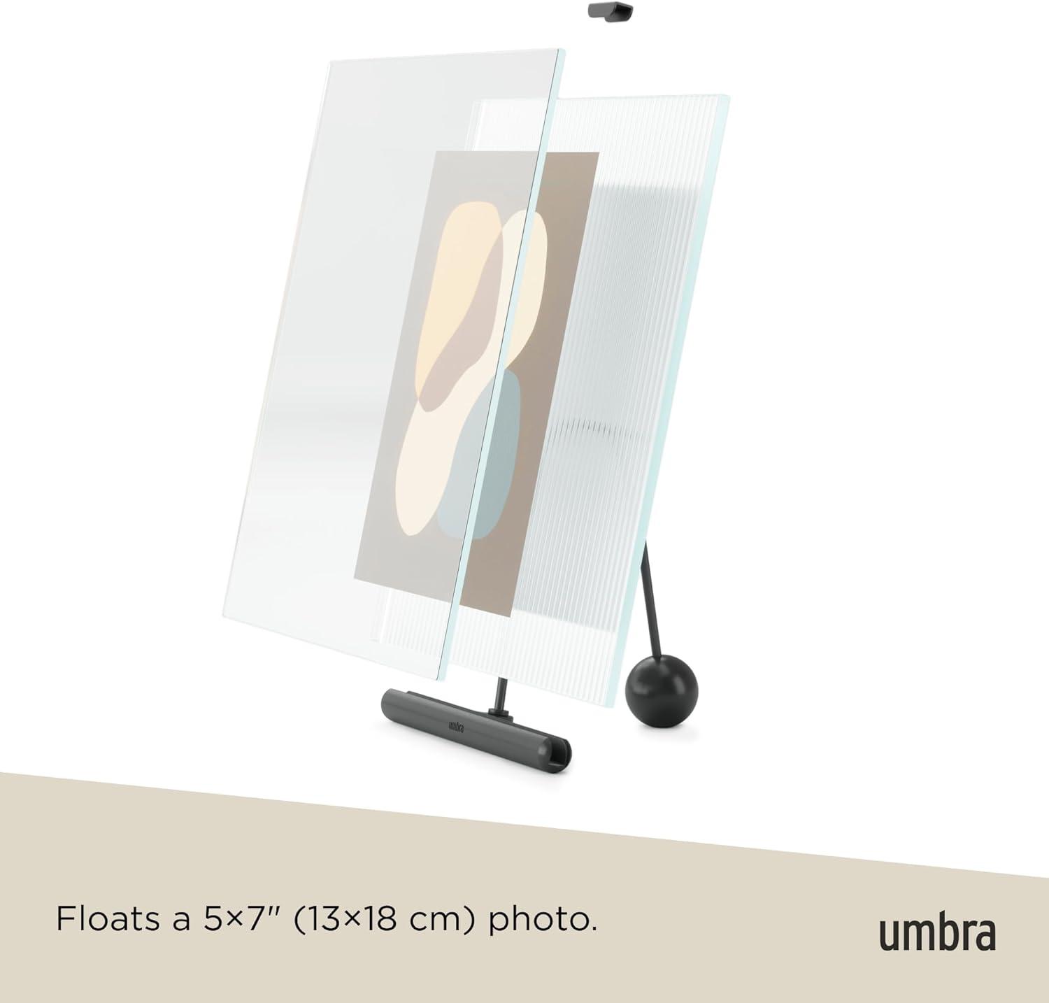 image:imageUmbra Flute 5x7 Floating Picture Frame Modern Glass Photo Frame with Ribbed Backing and Integrated Easel Tabletop Display for Photos or Artwork ChromeBlack