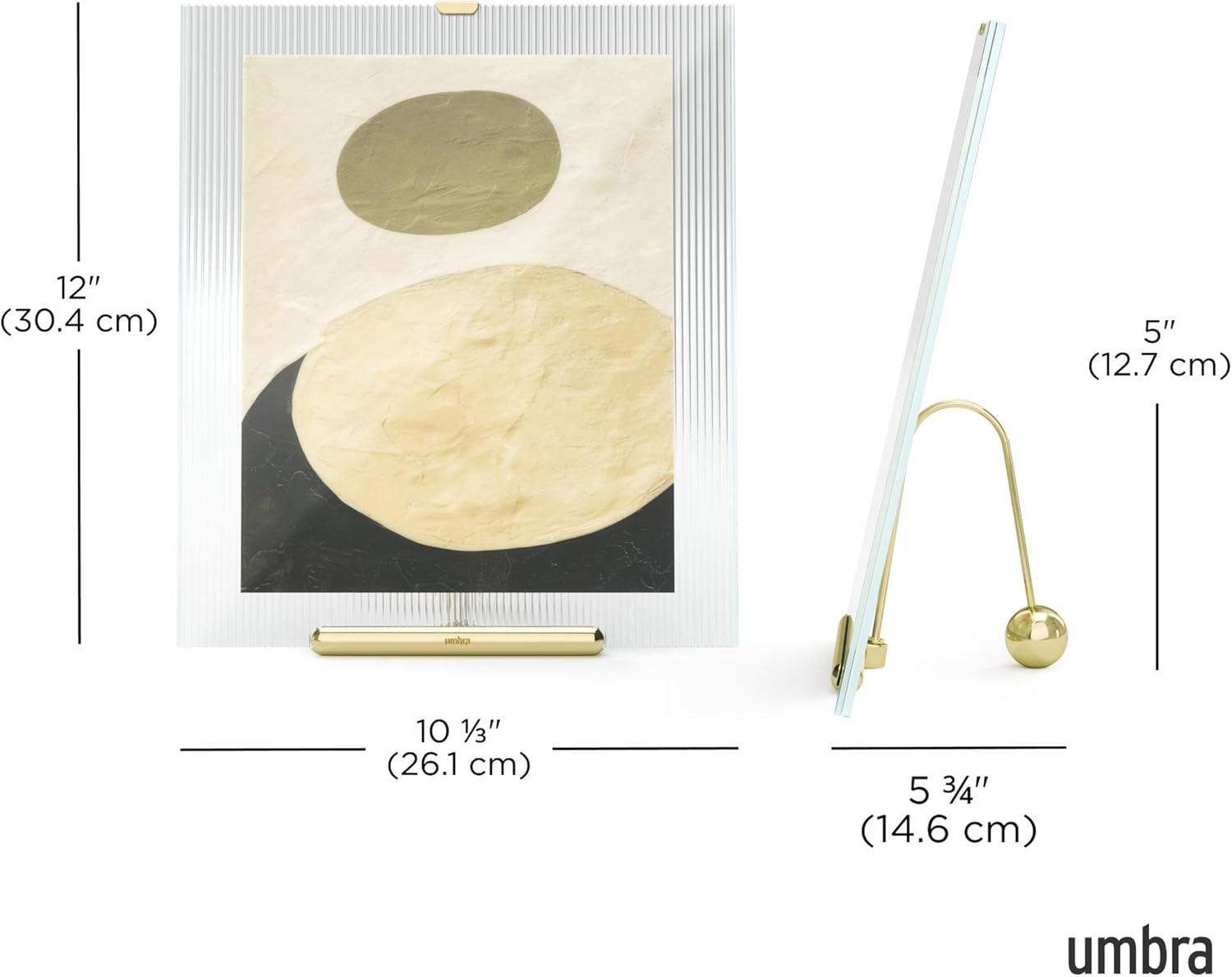 image:imageUmbra Flute 5x7 Floating Picture Frame Modern Glass Photo Frame with Ribbed Backing and Integrated Easel Tabletop Display for Photos or Artwork ChromeBrass