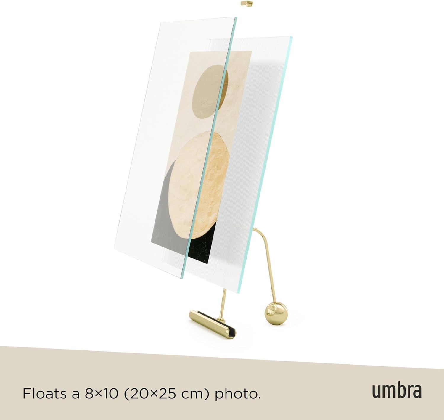 image:imageUmbra Flute 5x7 Floating Picture Frame Modern Glass Photo Frame with Ribbed Backing and Integrated Easel Tabletop Display for Photos or Artwork ChromeBrass
