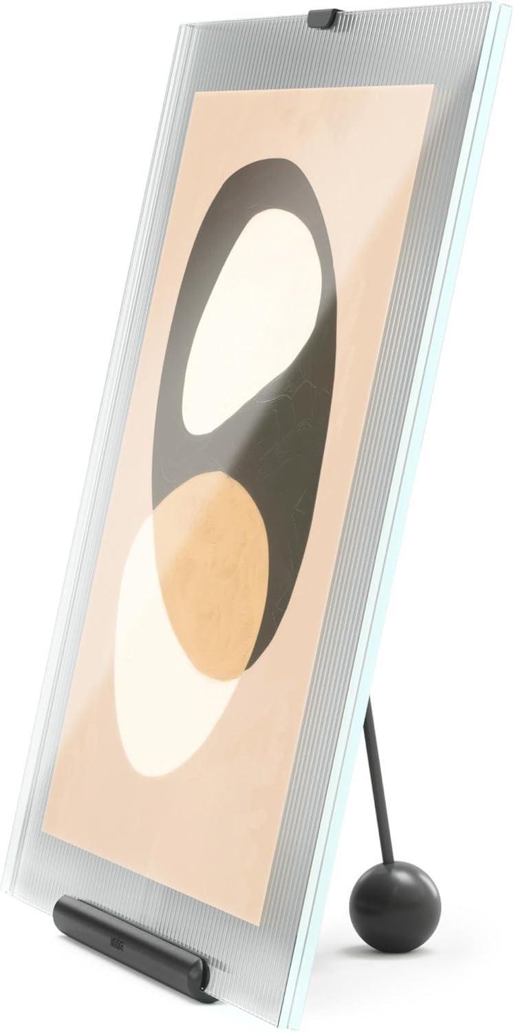image:imageUmbra Flute 5x7 Floating Picture Frame Modern Glass Photo Frame with Ribbed Backing and Integrated Easel Tabletop Display for Photos or Artwork ChromeBlack