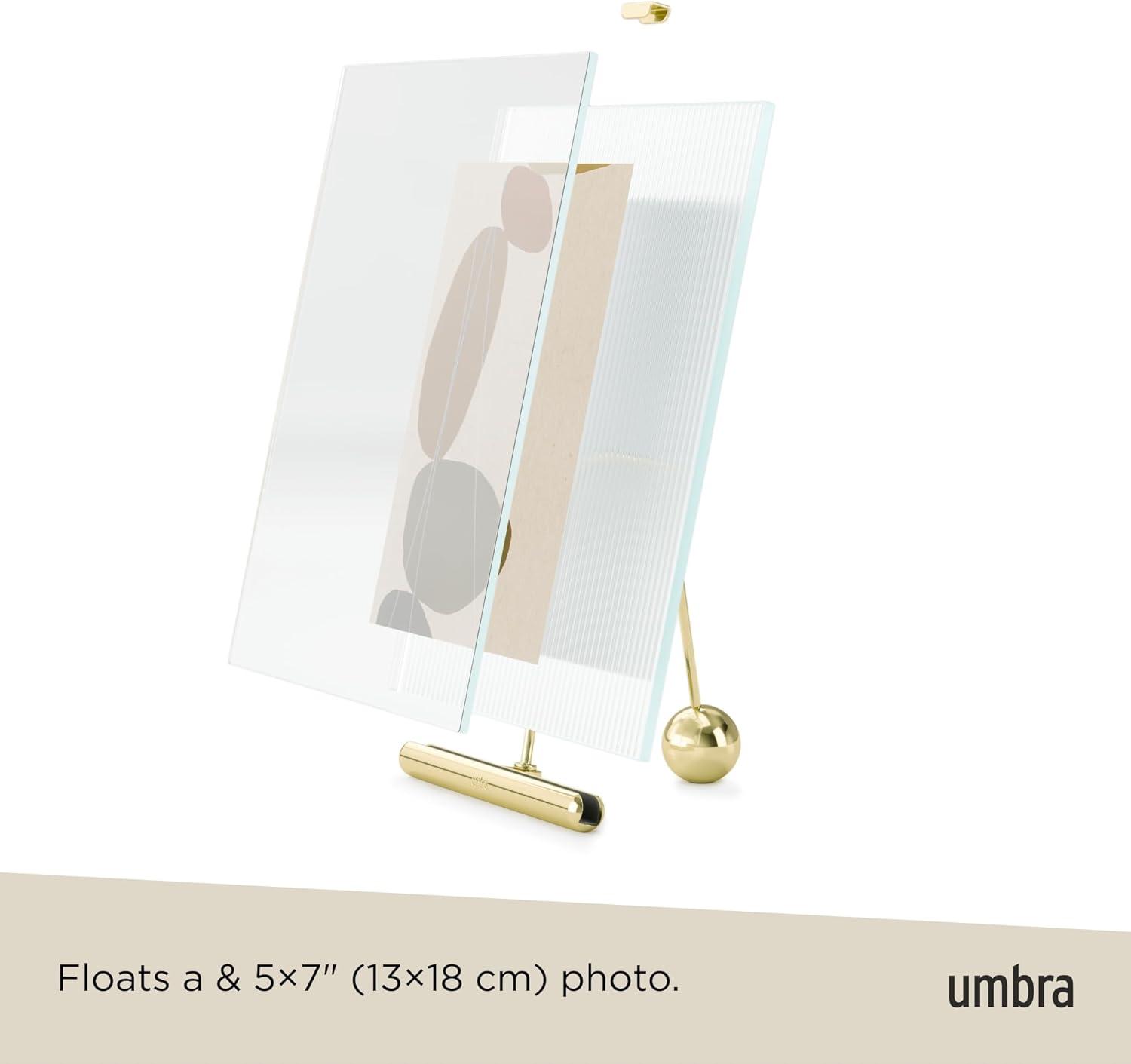 image:imageUmbra Flute 5x7 Floating Picture Frame Modern Glass Photo Frame with Ribbed Backing and Integrated Easel Tabletop Display for Photos or Artwork ChromeGold