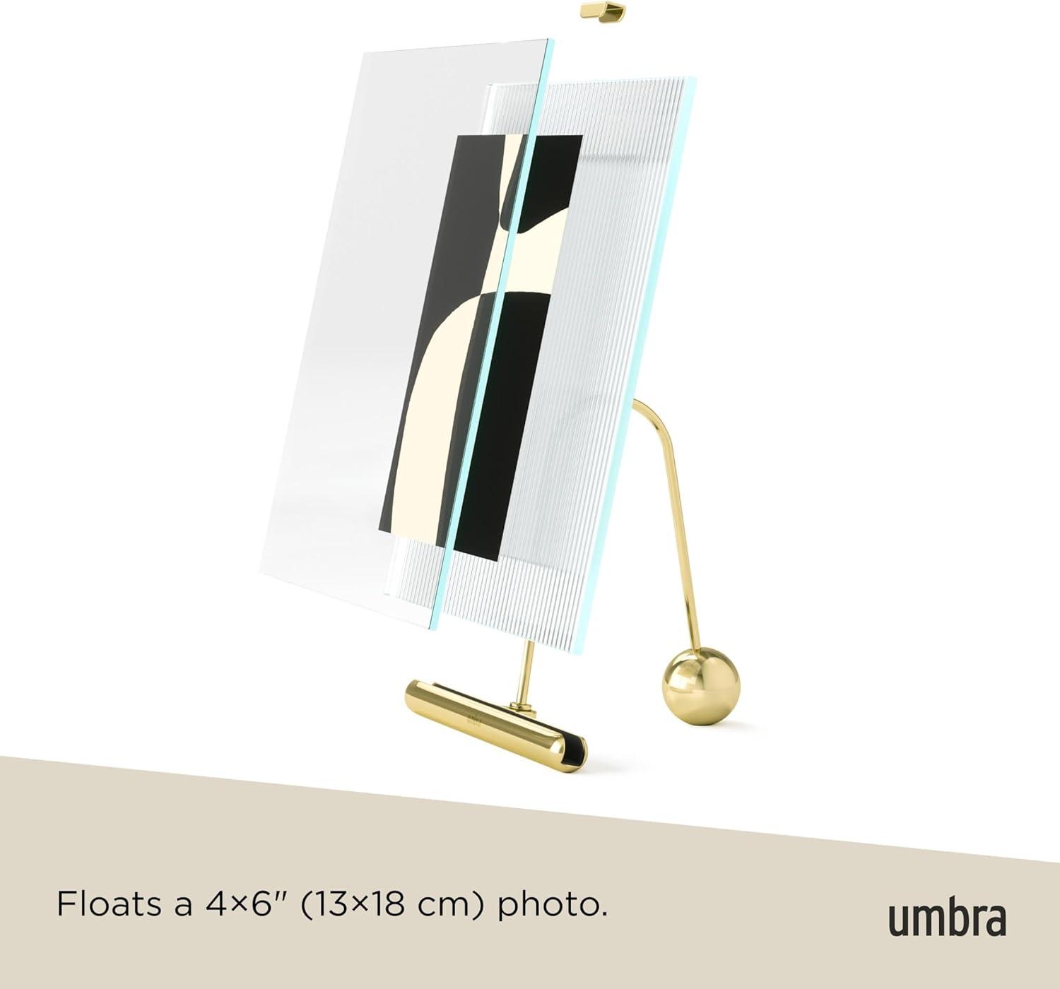 image:imageUmbra Flute 5x7 Floating Picture Frame Modern Glass Photo Frame with Ribbed Backing and Integrated Easel Tabletop Display for Photos or Artwork ChromeBrass