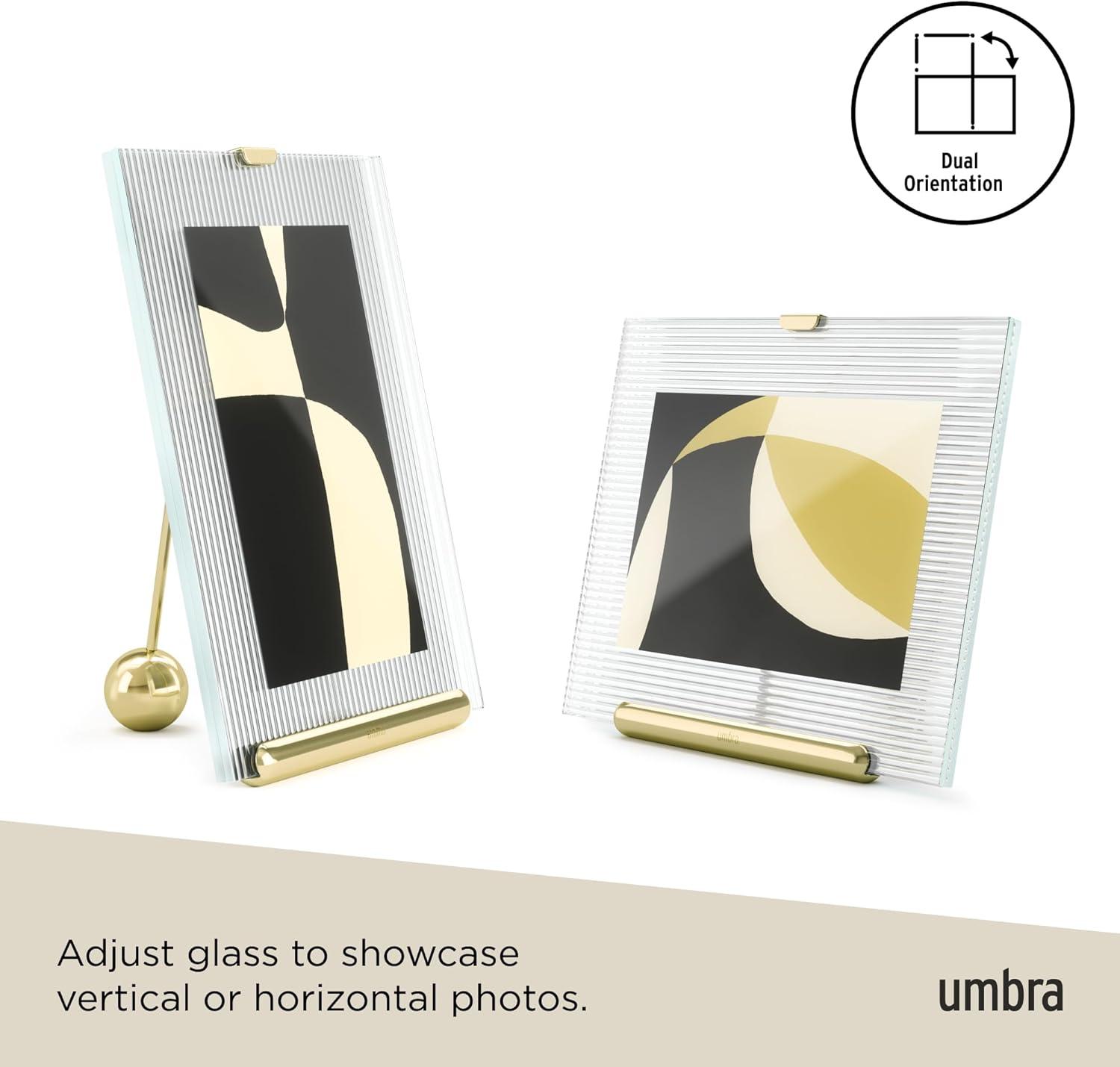 image:imageUmbra Flute 5x7 Floating Picture Frame Modern Glass Photo Frame with Ribbed Backing and Integrated Easel Tabletop Display for Photos or Artwork ChromeGold