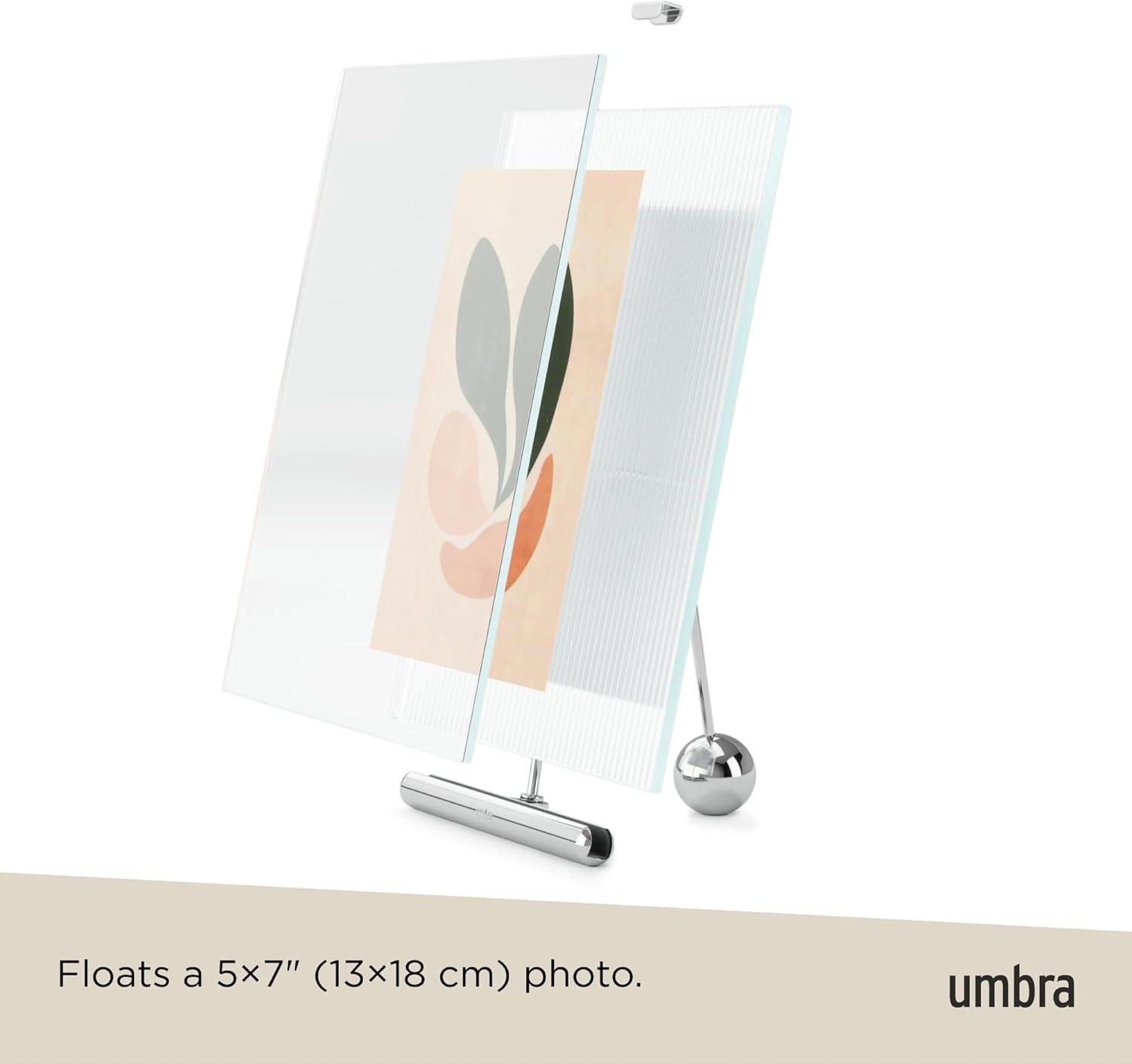 image:imageUmbra Flute 5x7 Floating Picture Frame Modern Glass Photo Frame with Ribbed Backing and Integrated Easel Tabletop Display for Photos or Artwork ChromeChrome