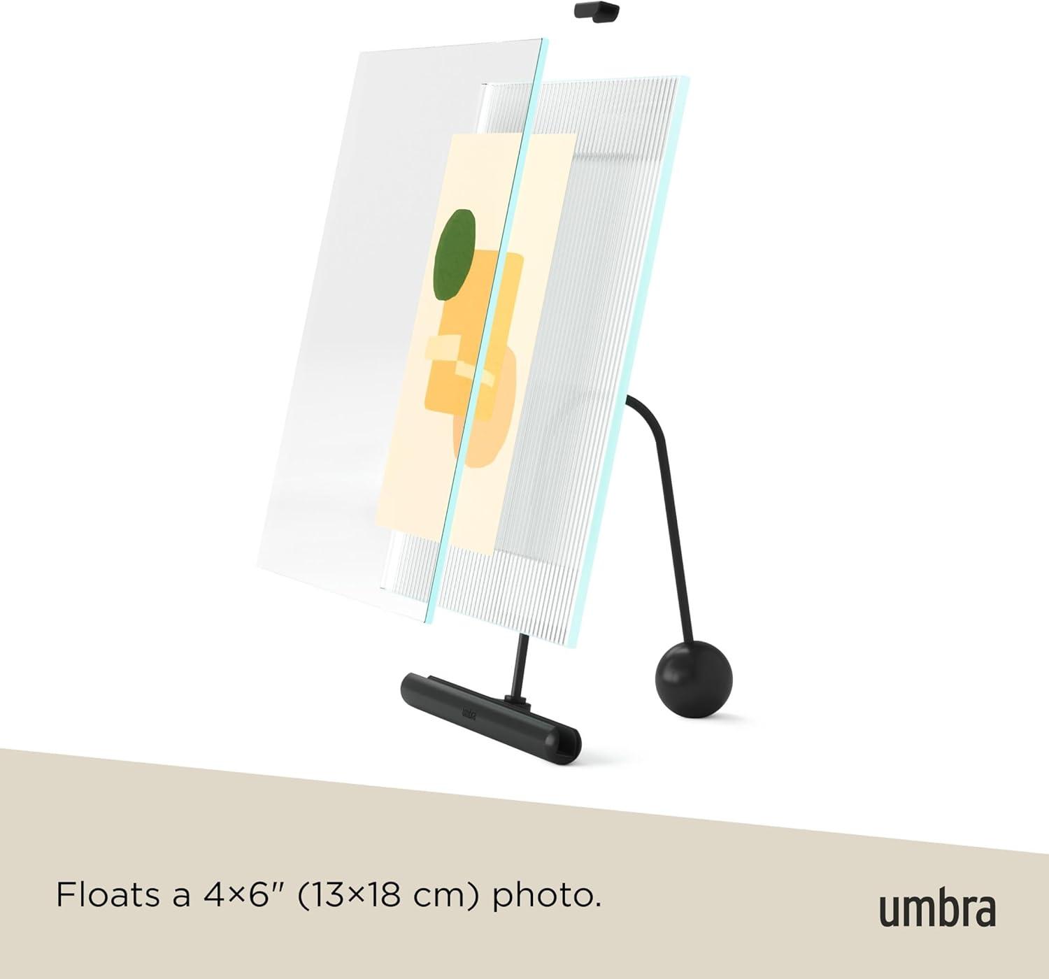 image:imageUmbra Flute 5x7 Floating Picture Frame Modern Glass Photo Frame with Ribbed Backing and Integrated Easel Tabletop Display for Photos or Artwork ChromeBlack