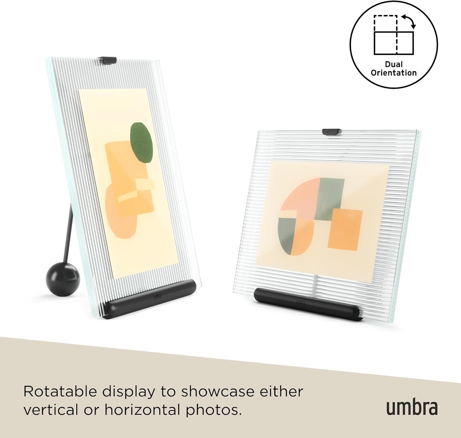 image:imageUmbra Flute 5x7 Floating Picture Frame Modern Glass Photo Frame with Ribbed Backing and Integrated Easel Tabletop Display for Photos or Artwork ChromeBlack
