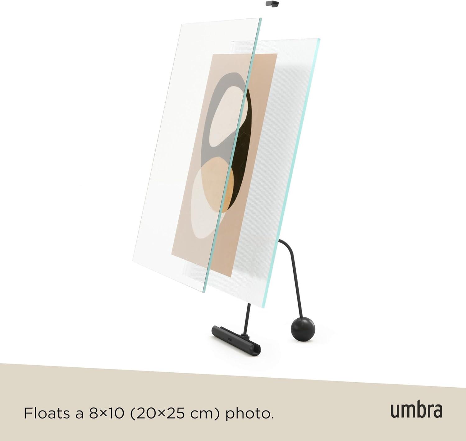 image:imageUmbra Flute 5x7 Floating Picture Frame Modern Glass Photo Frame with Ribbed Backing and Integrated Easel Tabletop Display for Photos or Artwork ChromeBlack