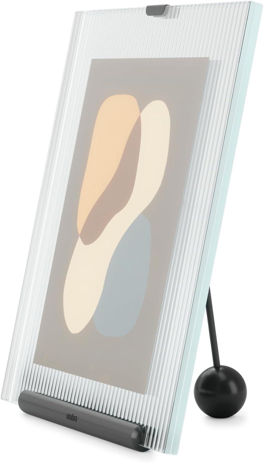 image:imageUmbra Flute 5x7 Floating Picture Frame Modern Glass Photo Frame with Ribbed Backing and Integrated Easel Tabletop Display for Photos or Artwork ChromeBlack