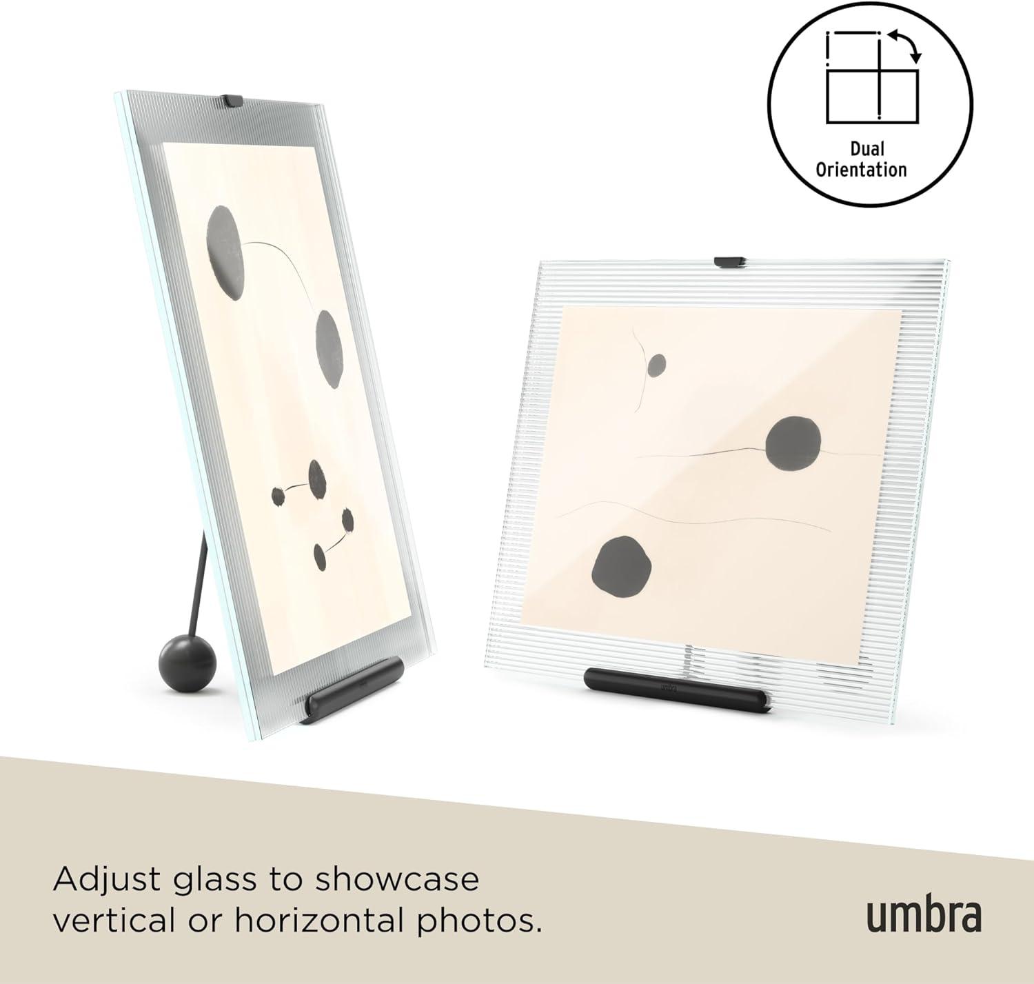 image:imageUmbra Flute 5x7 Floating Picture Frame Modern Glass Photo Frame with Ribbed Backing and Integrated Easel Tabletop Display for Photos or Artwork ChromeBlack