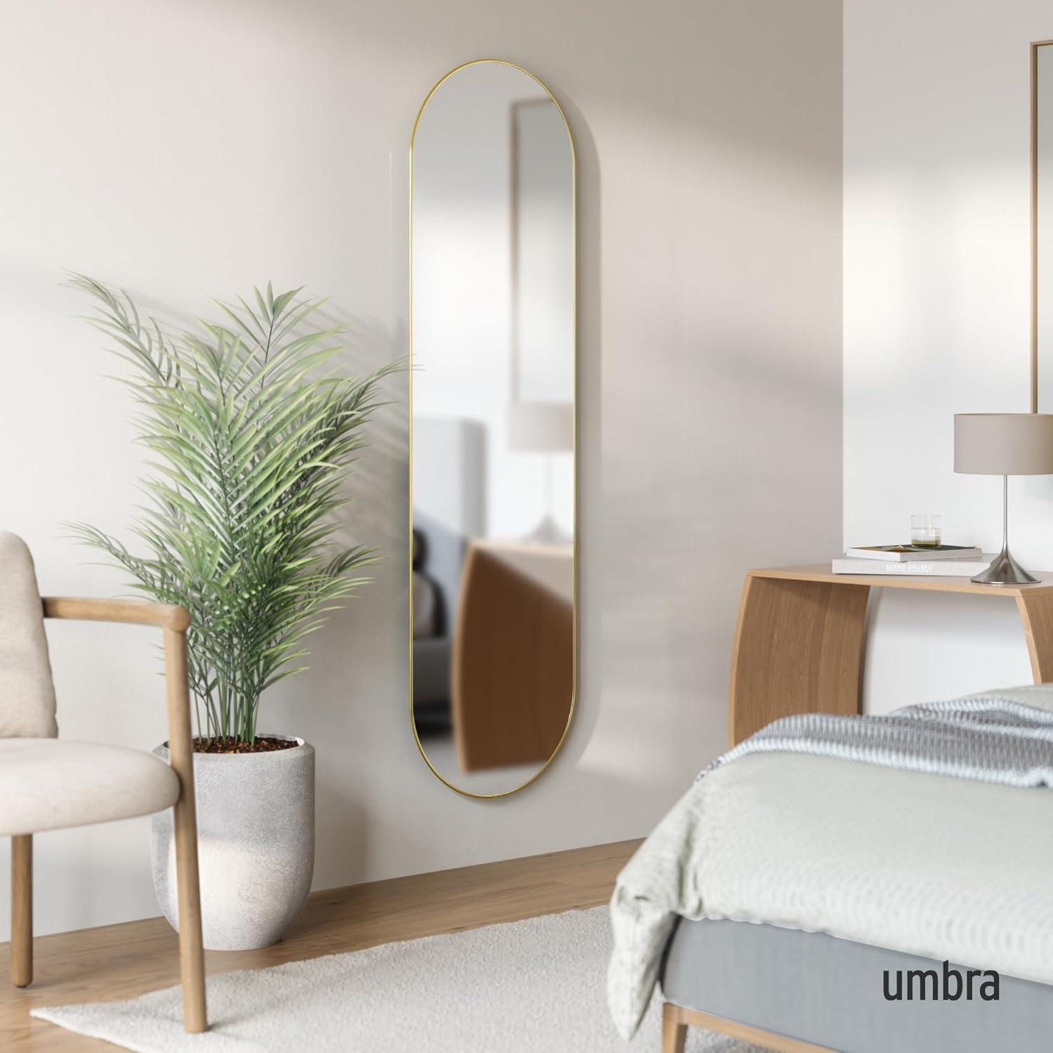 image:imageUmbra Hubba Pill Wall Mirror Full Length Mirror with Slim Brass Frame Modern Elongated Oval Design for Bedroom Living Room amp EntrywayGold
