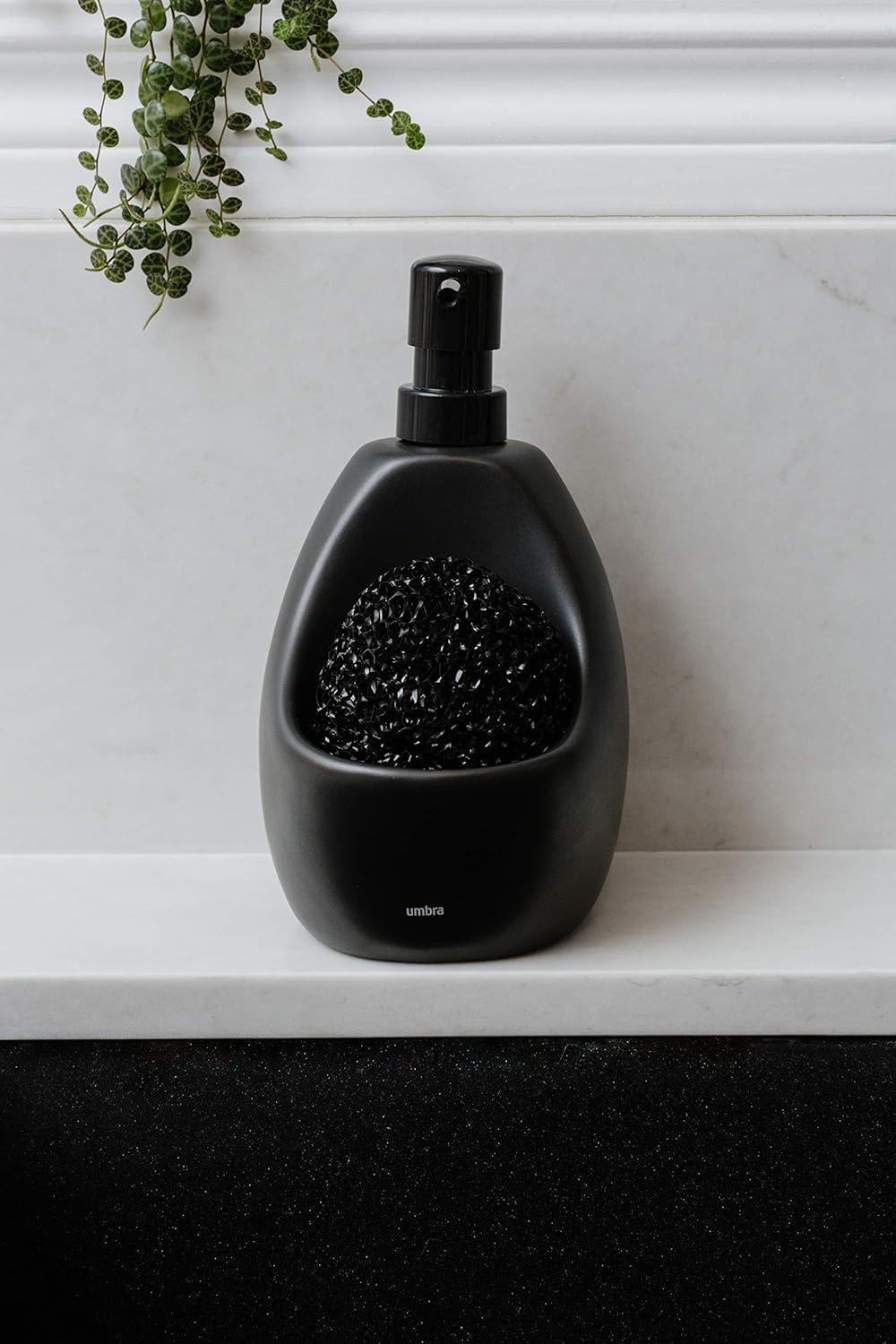 image:imageUmbra Joey Matte Ceramic Liquid Soap Dispenser with Sponge Caddy Ideal for Kitchen or Bathroom Use CharcoalBlack