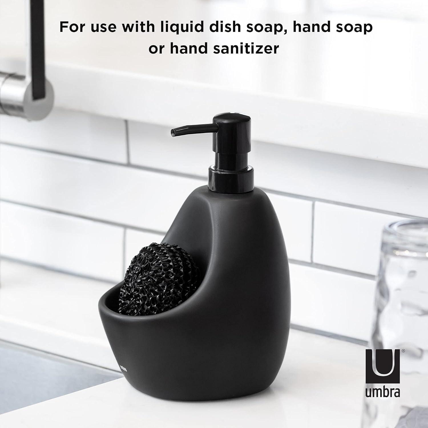 image:imageUmbra Joey Matte Ceramic Liquid Soap Dispenser with Sponge Caddy Ideal for Kitchen or Bathroom Use CharcoalBlack