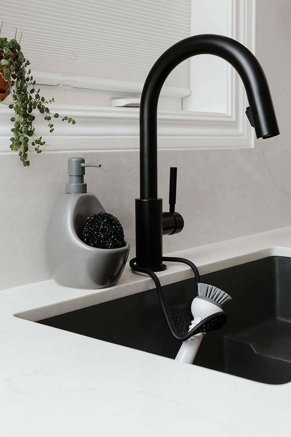 image:imageUmbra Joey Matte Ceramic Liquid Soap Dispenser with Sponge Caddy Ideal for Kitchen or Bathroom Use CharcoalCharcoal