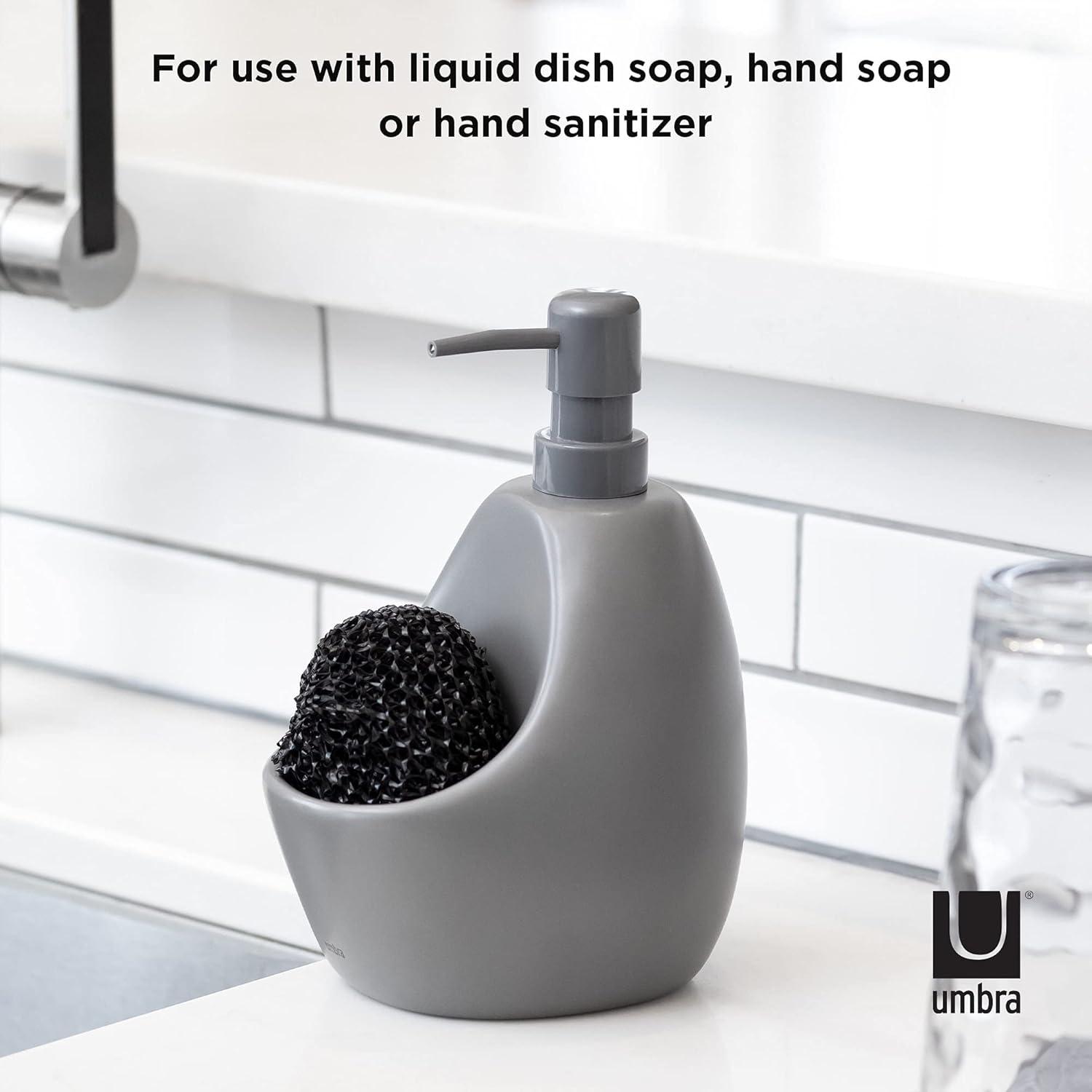 image:imageUmbra Joey Matte Ceramic Liquid Soap Dispenser with Sponge Caddy Ideal for Kitchen or Bathroom Use CharcoalCharcoal