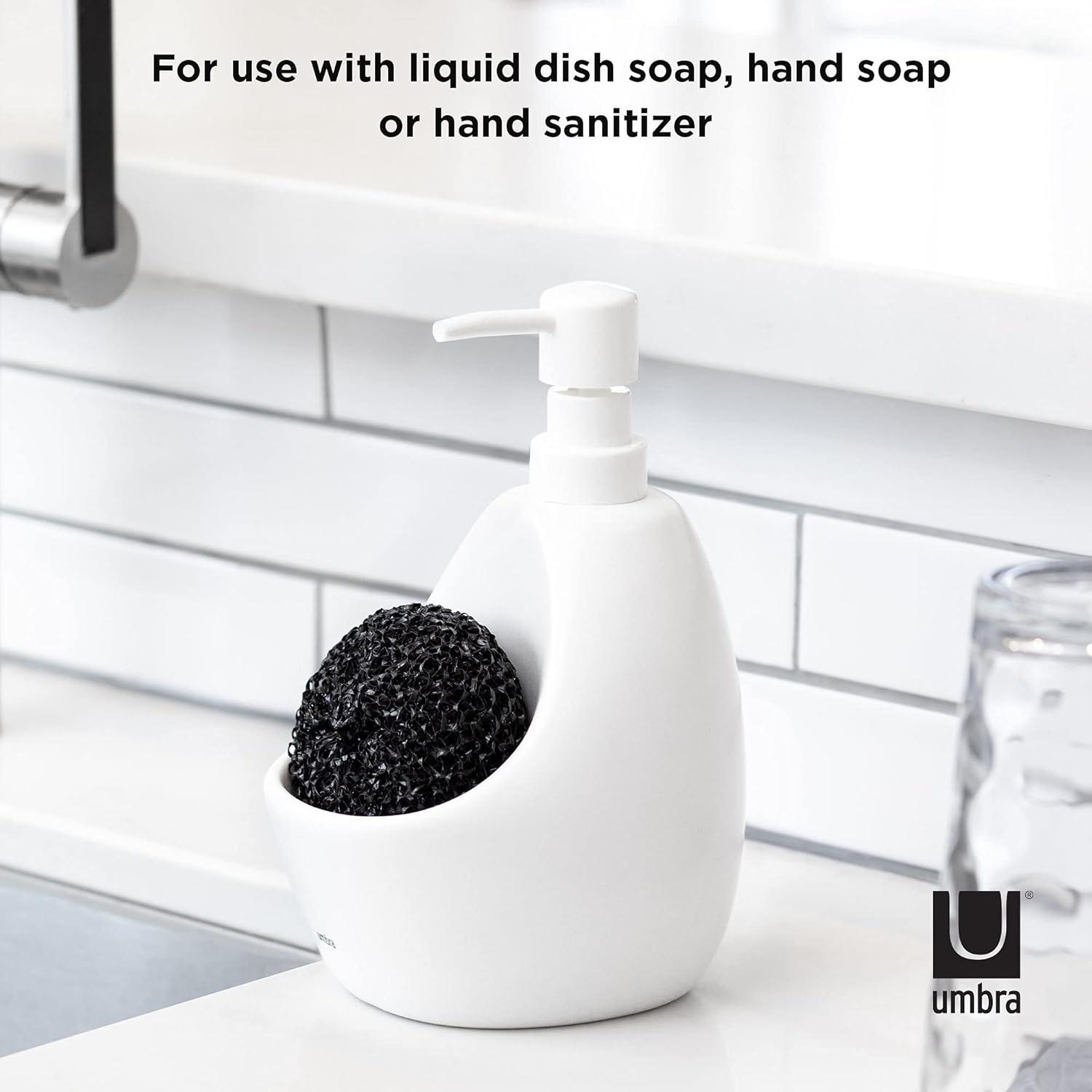 image:imageUmbra Joey Matte Ceramic Liquid Soap Dispenser with Sponge Caddy Ideal for Kitchen or Bathroom Use CharcoalWhite