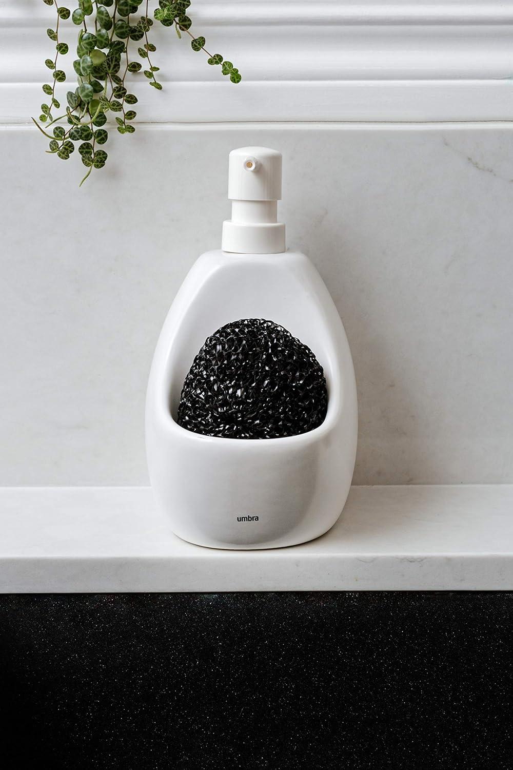image:imageUmbra Joey Matte Ceramic Liquid Soap Dispenser with Sponge Caddy Ideal for Kitchen or Bathroom Use CharcoalWhite