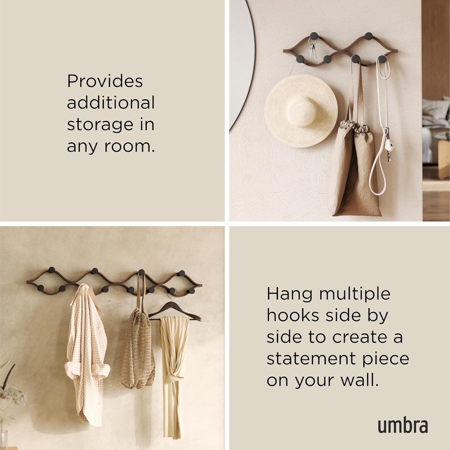 image:imageUmbra Montage WallMounted Coat Rack with 6 Hooks for Jackets Hats Bags and More Modern Wood and Metal Design WhiteNaturalBlackWalnut