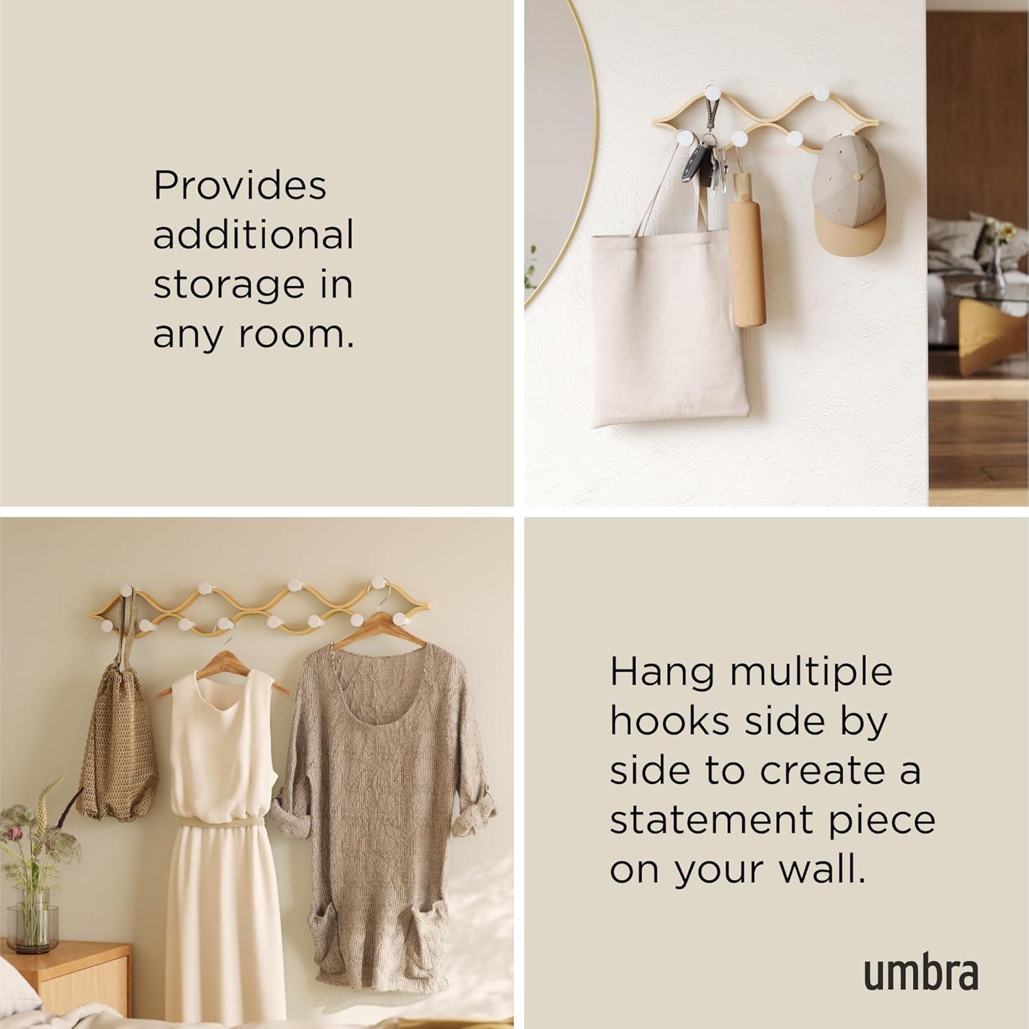 image:imageUmbra Montage WallMounted Coat Rack with 6 Hooks for Jackets Hats Bags and More Modern Wood and Metal Design WhiteNaturalWhiteNatural