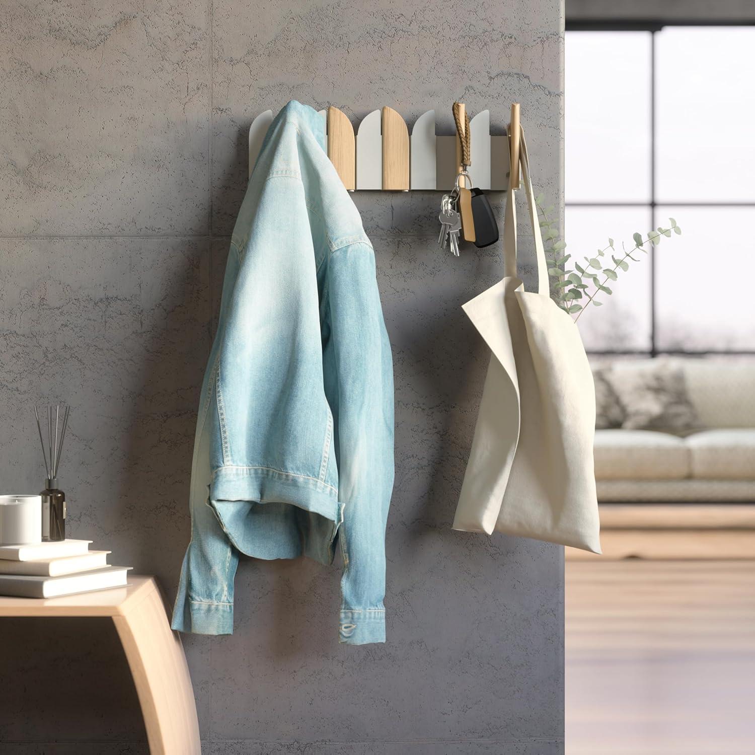 image:imageUmbra Saloon Hook WallMounted FoldOut Hook Rack with 5 Retractable Hooks Solid Beechwood SpaceSaving Modern Storage for Entryway Bathroom amp Bedroom NaturalNatural