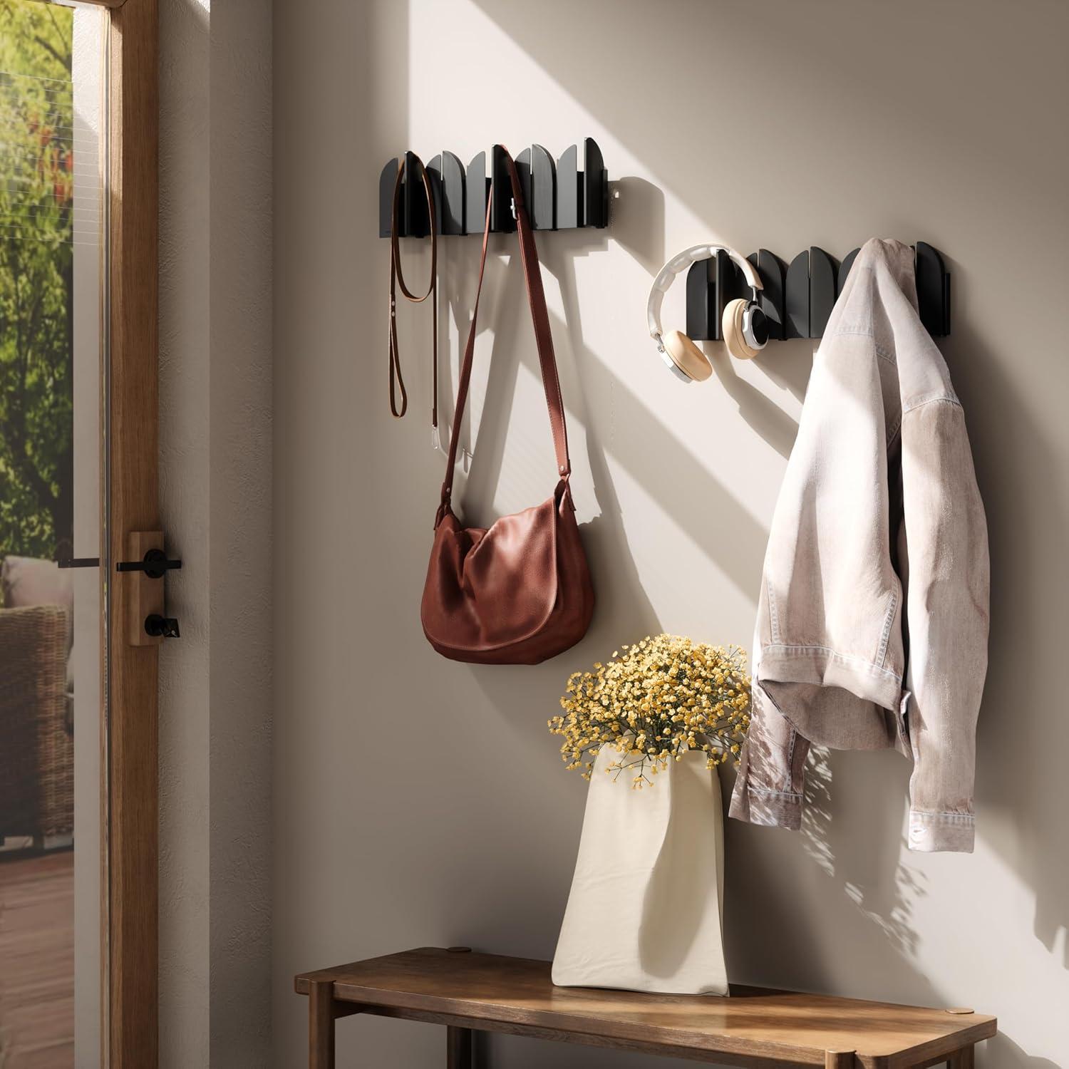 image:imageUmbra Saloon Hook WallMounted FoldOut Hook Rack with 5 Retractable Hooks Solid Beechwood SpaceSaving Modern Storage for Entryway Bathroom amp Bedroom NaturalBlack